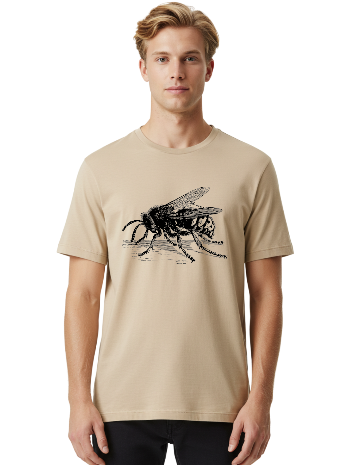 Bee-3 Men'S Graphic Tee, 100% Cotton, Comfortable Casual Summer Wear, Machine Washable, Black And White Bee Illustration, Insect Artwork, Detailed Drawing, Honey Bee, Wildlife Graphic, Vintage Style, Entomology Art, Aab500 14