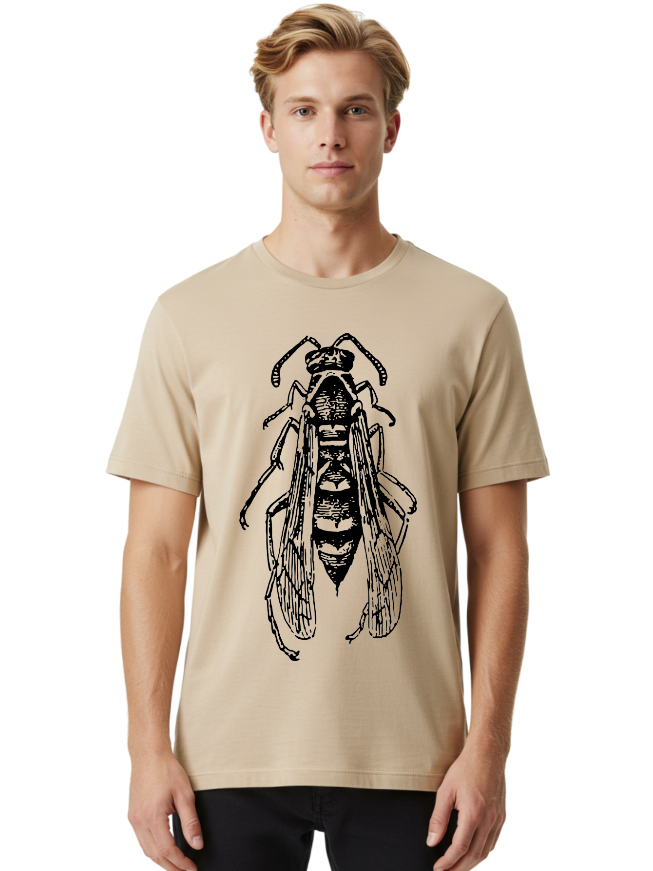 Bee-4 Men'S Graphic Tee, 100% Cotton, Comfortable Casual Summer Wear, Machine Washable, Black Wasp Illustration, Insect Drawing, Entomology Art, Wasp Anatomy, Wildlife Illustration, Graphic Design, Insect Wings, Abstract Art Aab501 28