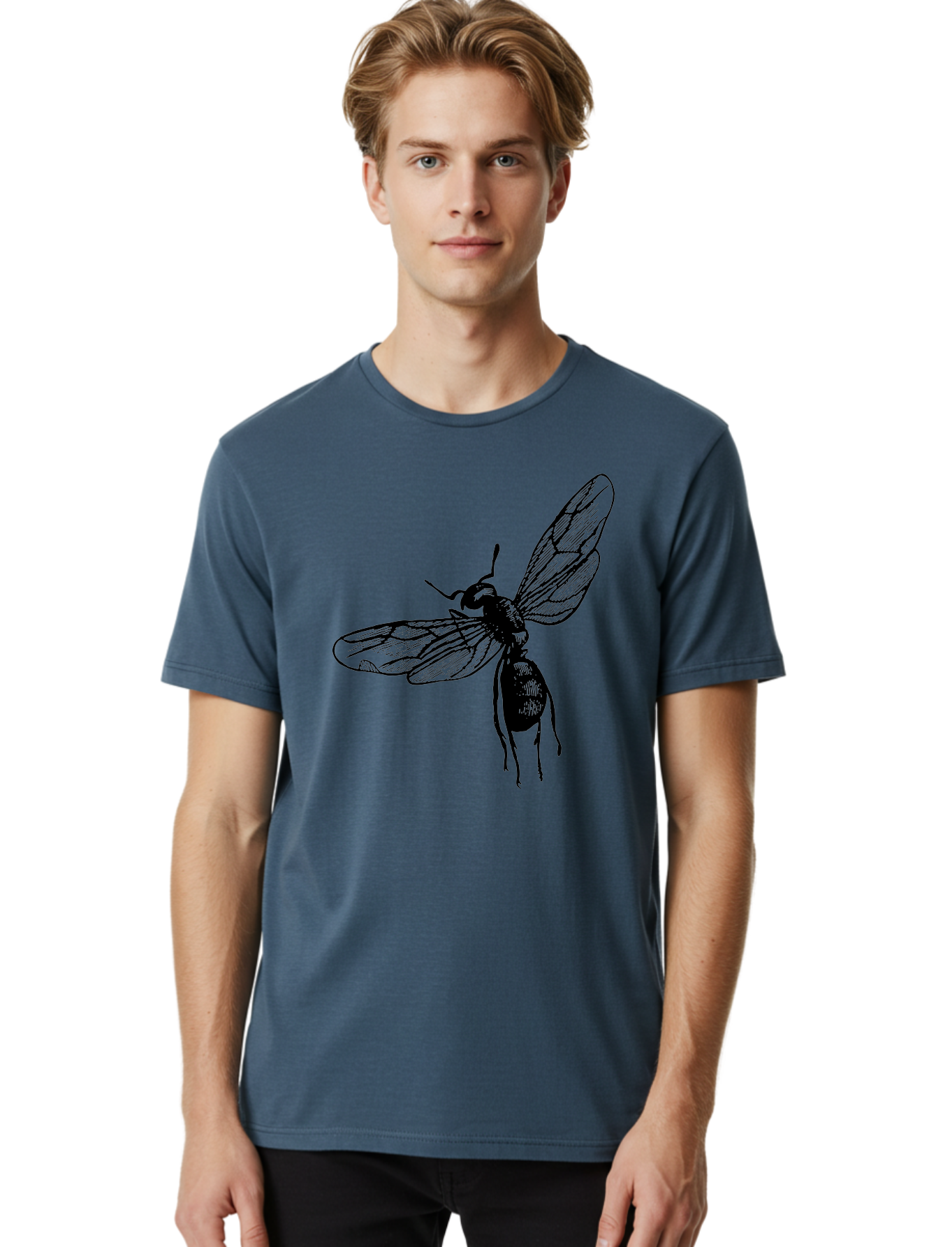 Bee Men'S Graphic Tee, 100% Cotton, Comfortable Casual Summer Wear, Machine Washable, Black Wasp In Flight, Insect Wings, Entomology Illustration, Detailed Drawing, Winged Creature, Insect Art Aab503 12