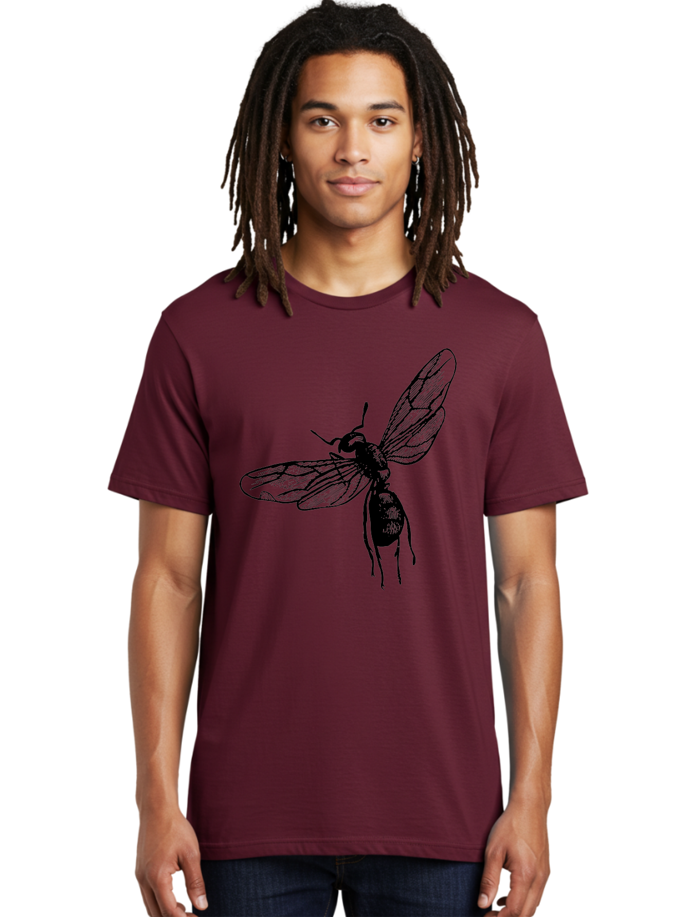 Bee Men'S Graphic Tee, 100% Cotton, Comfortable Casual Summer Wear, Machine Washable, Black Wasp In Flight, Insect Wings, Entomology Illustration, Detailed Drawing, Winged Creature, Insect Art Aab503 14