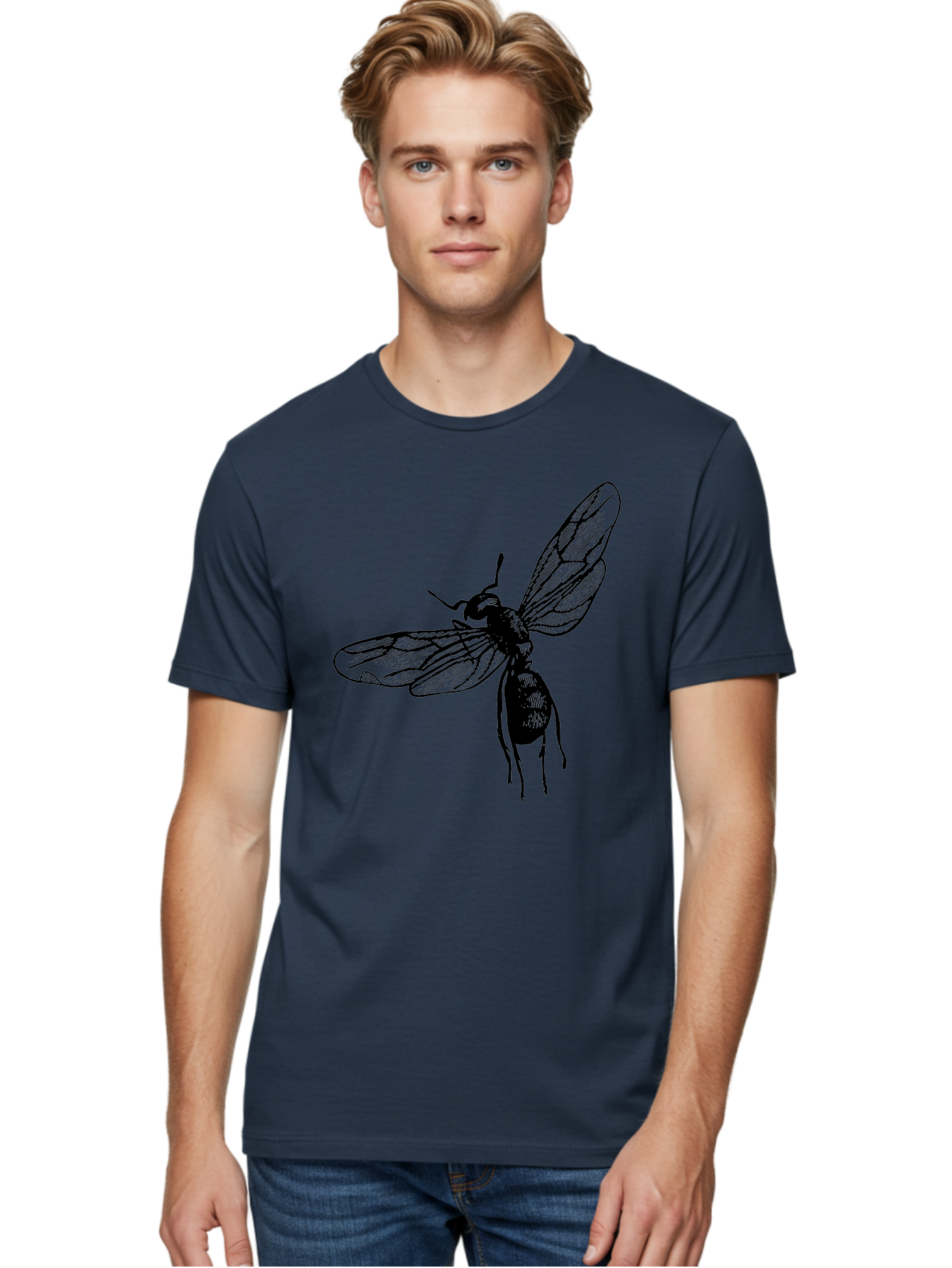 Bee Men'S Graphic Tee, 100% Cotton, Comfortable Casual Summer Wear, Machine Washable, Black Wasp In Flight, Insect Wings, Entomology Illustration, Detailed Drawing, Winged Creature, Insect Art Aab503 20