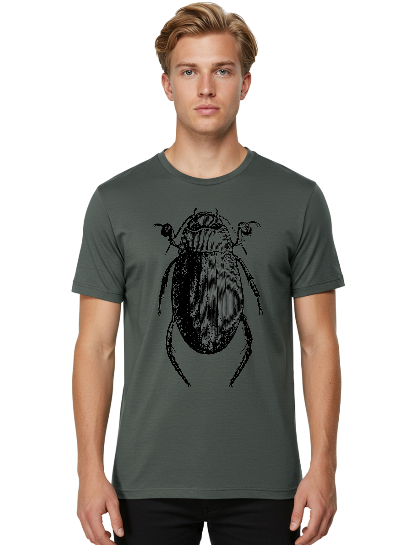 Beetle-1 Men'S Graphic Tee, 100% Cotton, Comfortable Casual Summer Wear, Machine Washable, Black Beetle Illustration, Insect Drawing, Detailed Artwork, Entomology Art, Bug Graphic, Vintage Style Aab504 4
