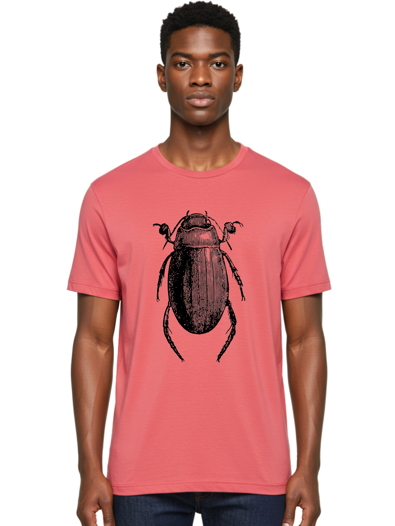 Beetle-1 Men'S Graphic Tee, 100% Cotton, Comfortable Casual Summer Wear, Machine Washable, Black Beetle Illustration, Insect Drawing, Detailed Artwork, Entomology Art, Bug Graphic, Vintage Style Aab504 6