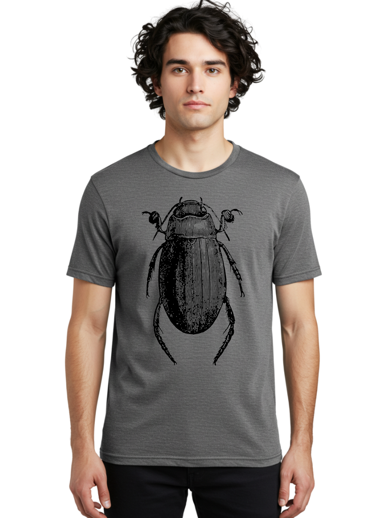 Beetle-1 Men'S Graphic Tee, 100% Cotton, Comfortable Casual Summer Wear, Machine Washable, Black Beetle Illustration, Insect Drawing, Detailed Artwork, Entomology Art, Bug Graphic, Vintage Style Aab504 24
