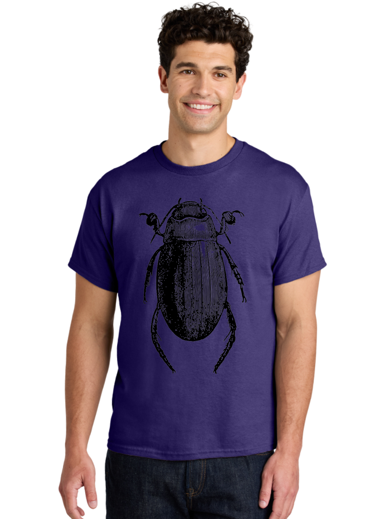 Beetle-1 Men'S Graphic Tee, 100% Cotton, Comfortable Casual Summer Wear, Machine Washable, Black Beetle Illustration, Insect Drawing, Detailed Artwork, Entomology Art, Bug Graphic, Vintage Style Aab504 28