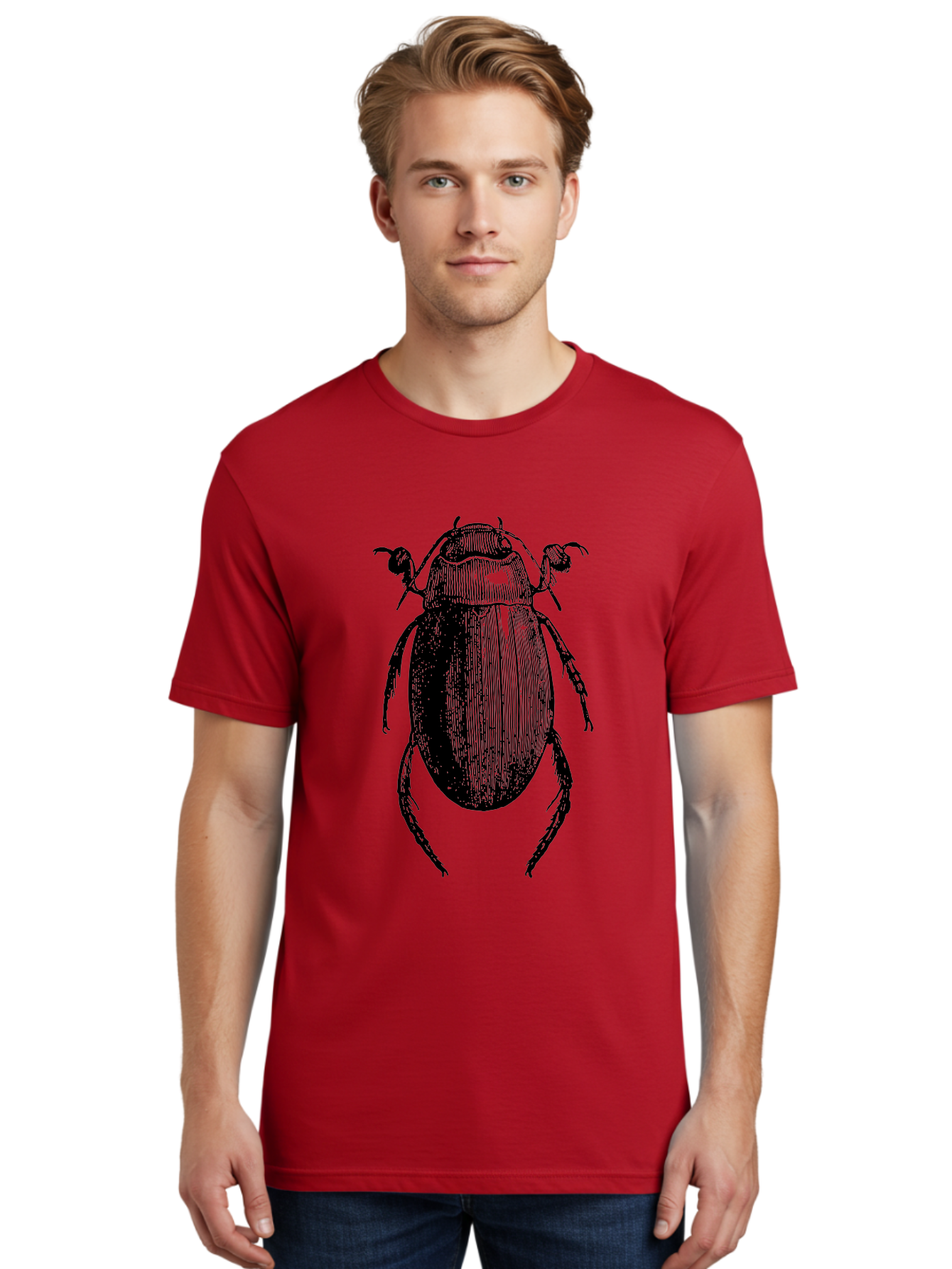 Beetle-1 Men'S Graphic Tee, 100% Cotton, Comfortable Casual Summer Wear, Machine Washable, Black Beetle Illustration, Insect Drawing, Detailed Artwork, Entomology Art, Bug Graphic, Vintage Style Aab504 26