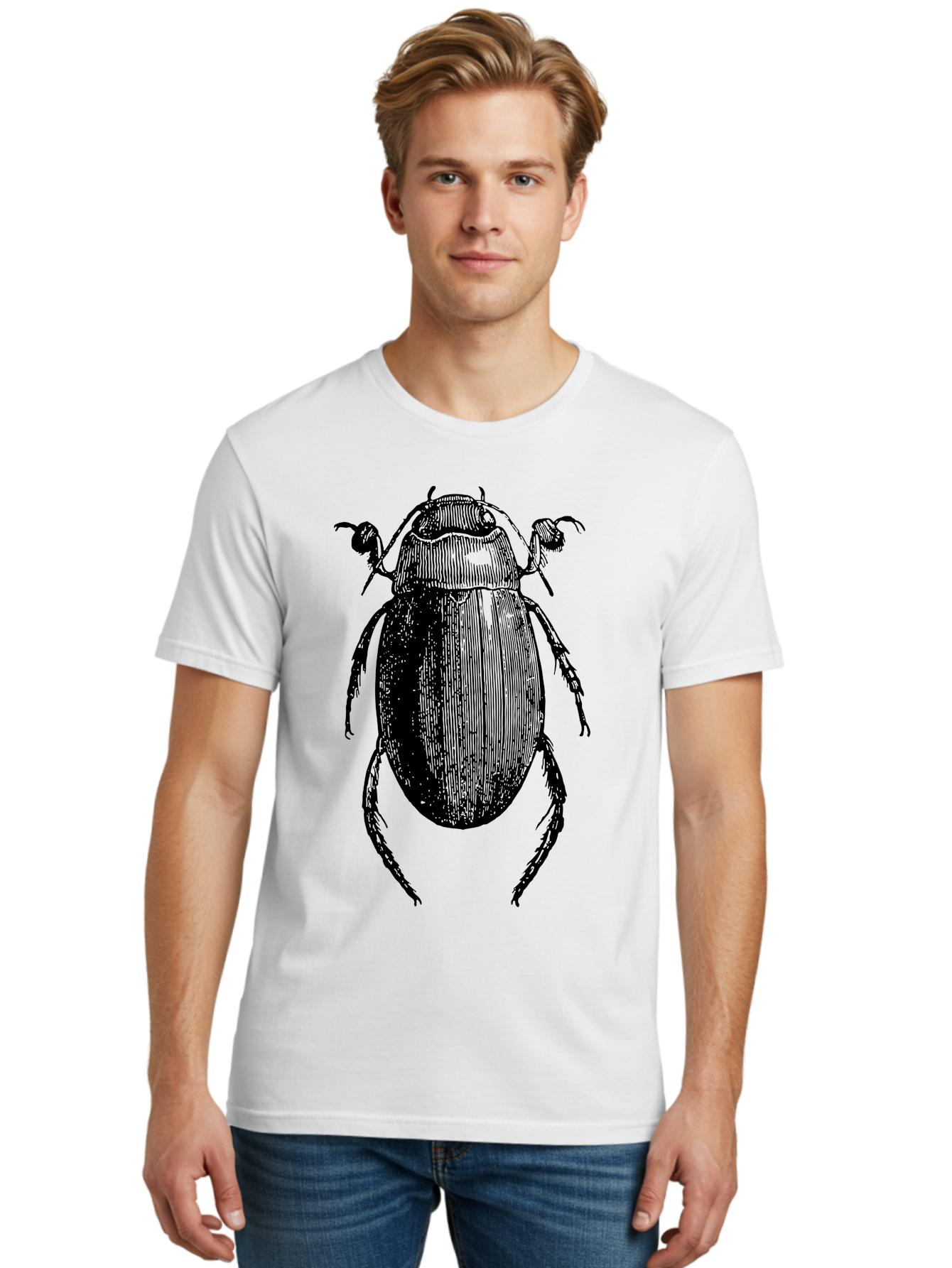 Beetle-1 Men'S Graphic Tee, 100% Cotton, Comfortable Casual Summer Wear, Machine Washable, Black Beetle Illustration, Insect Drawing, Detailed Artwork, Entomology Art, Bug Graphic, Vintage Style Aab504 2