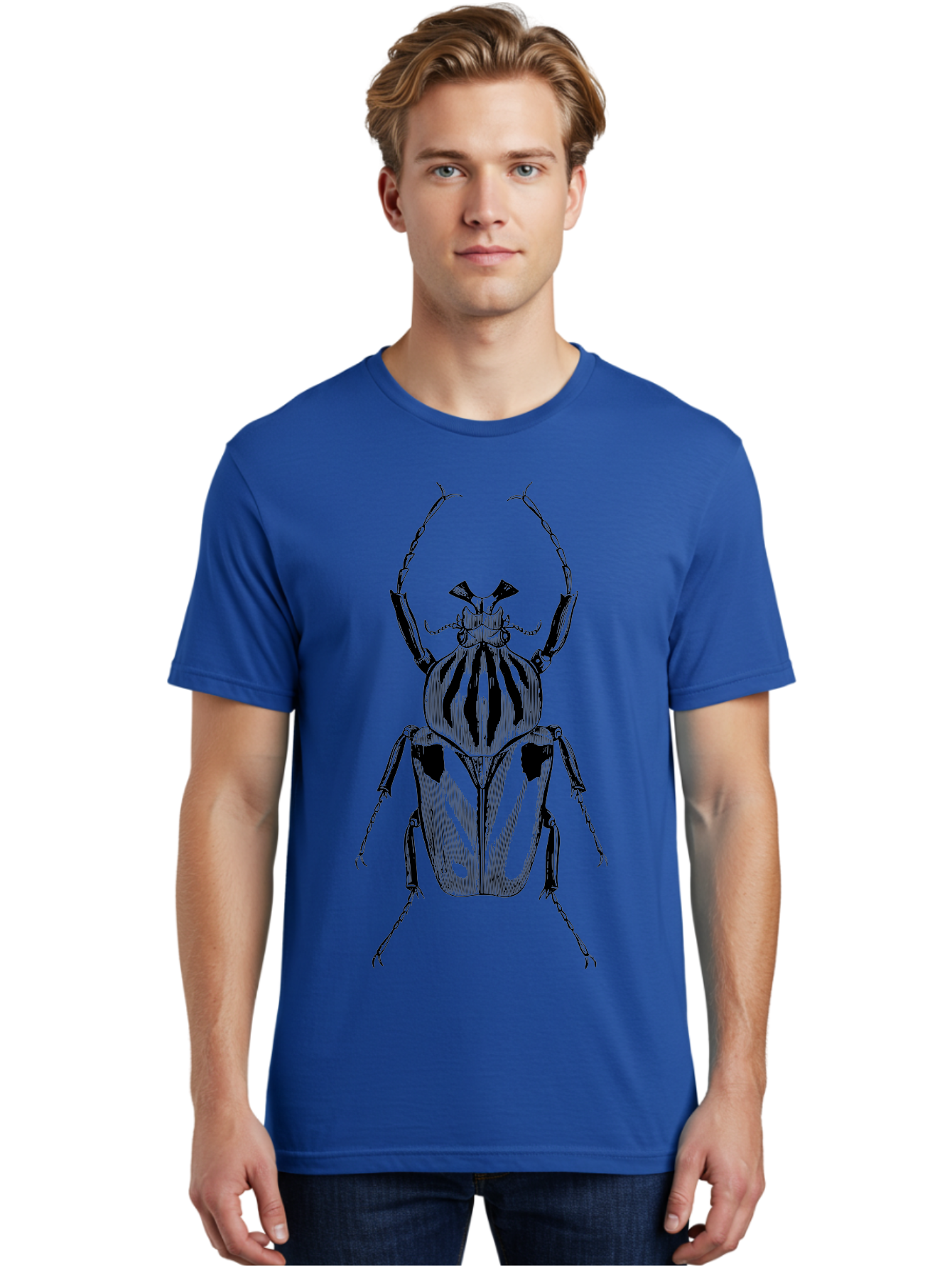 Beetle-Illustration-1 Men'S Graphic Tee, 100% Cotton, Comfortable Casual Summer Wear, Machine Washable, Beetle Illustration, Insect Art, Entomology, Striped Beetle, Black And Green, Detailed Drawing, Wildlife Illustration, Bug Graphics Aab507 26