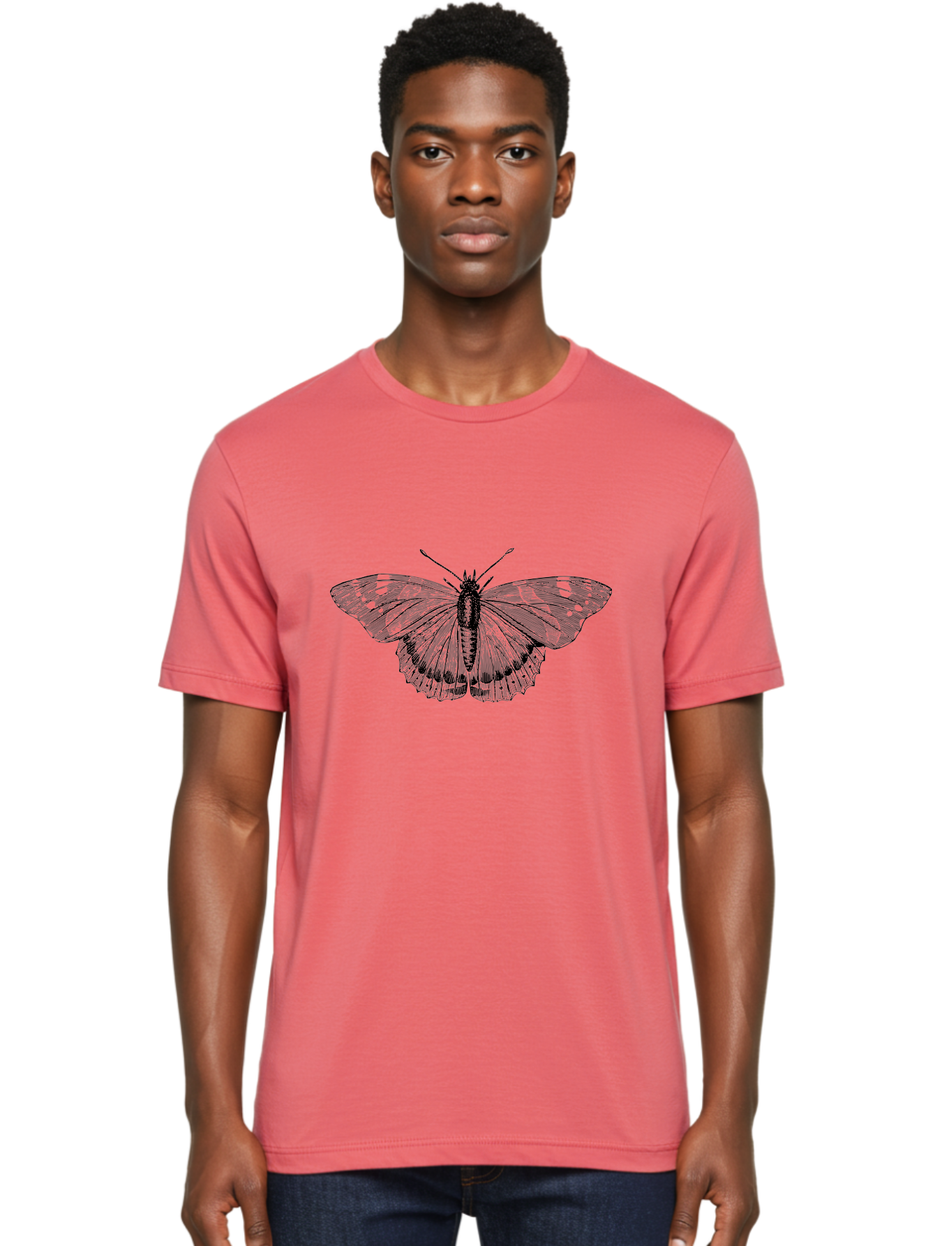 Butterfly-1 Men'S Graphic Tee, 100% Cotton, Comfortable Casual Summer Wear, Machine Washable, Butterfly With Open Wings, Detailed Illustration, Insect Art, Wing Patterns, Insect Anatomy, Natural Design, Delicate Lines Aab513 18