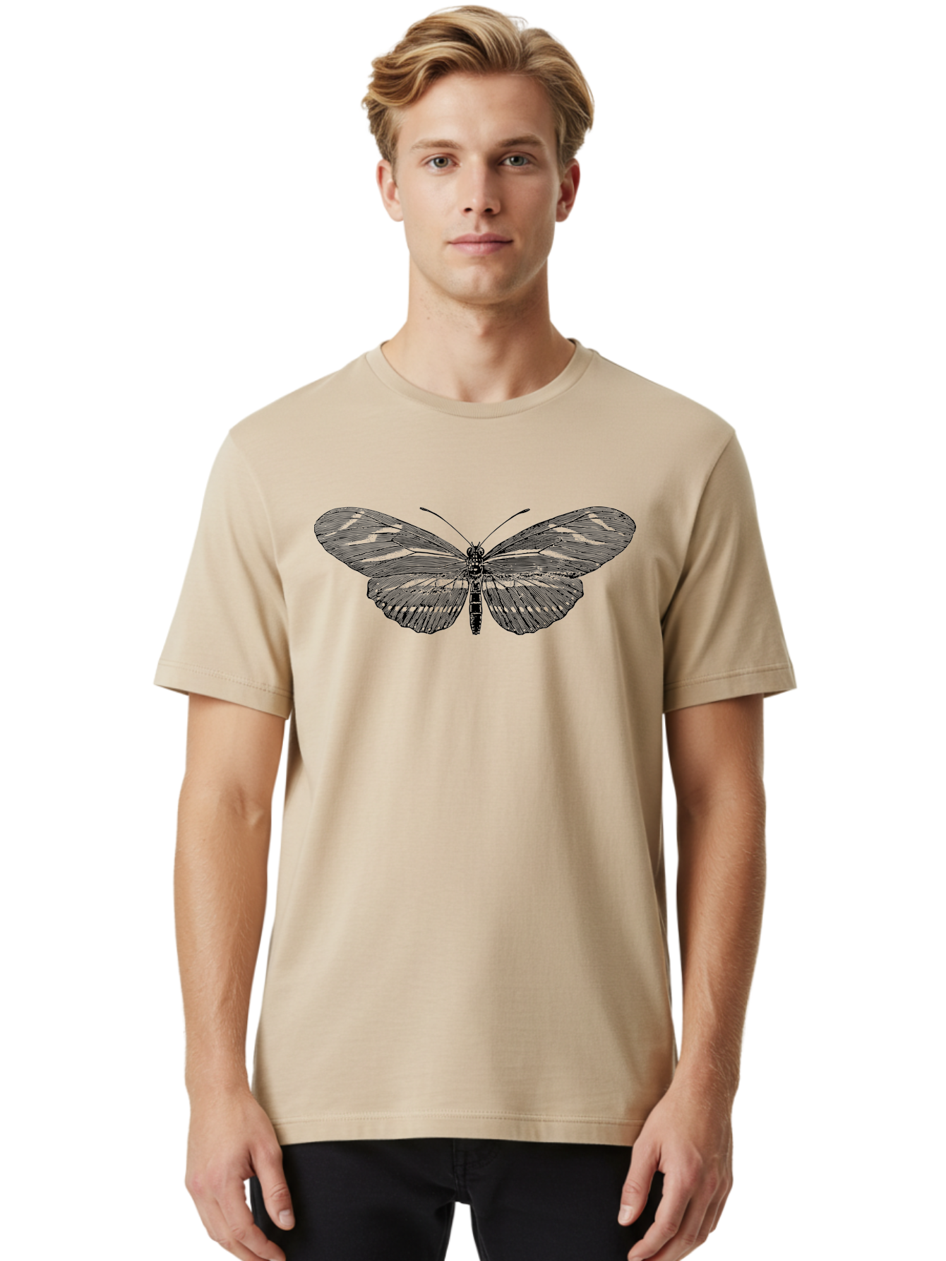 Butterfly-Silhouette-1 Men'S Graphic Tee, 100% Cotton, Comfortable Casual Summer Wear, Machine Washable, Delicate Butterfly, Intricate Details, Transparent Wings, Abstract Art, Insect Close-Up, Graphic Design Aab515 24