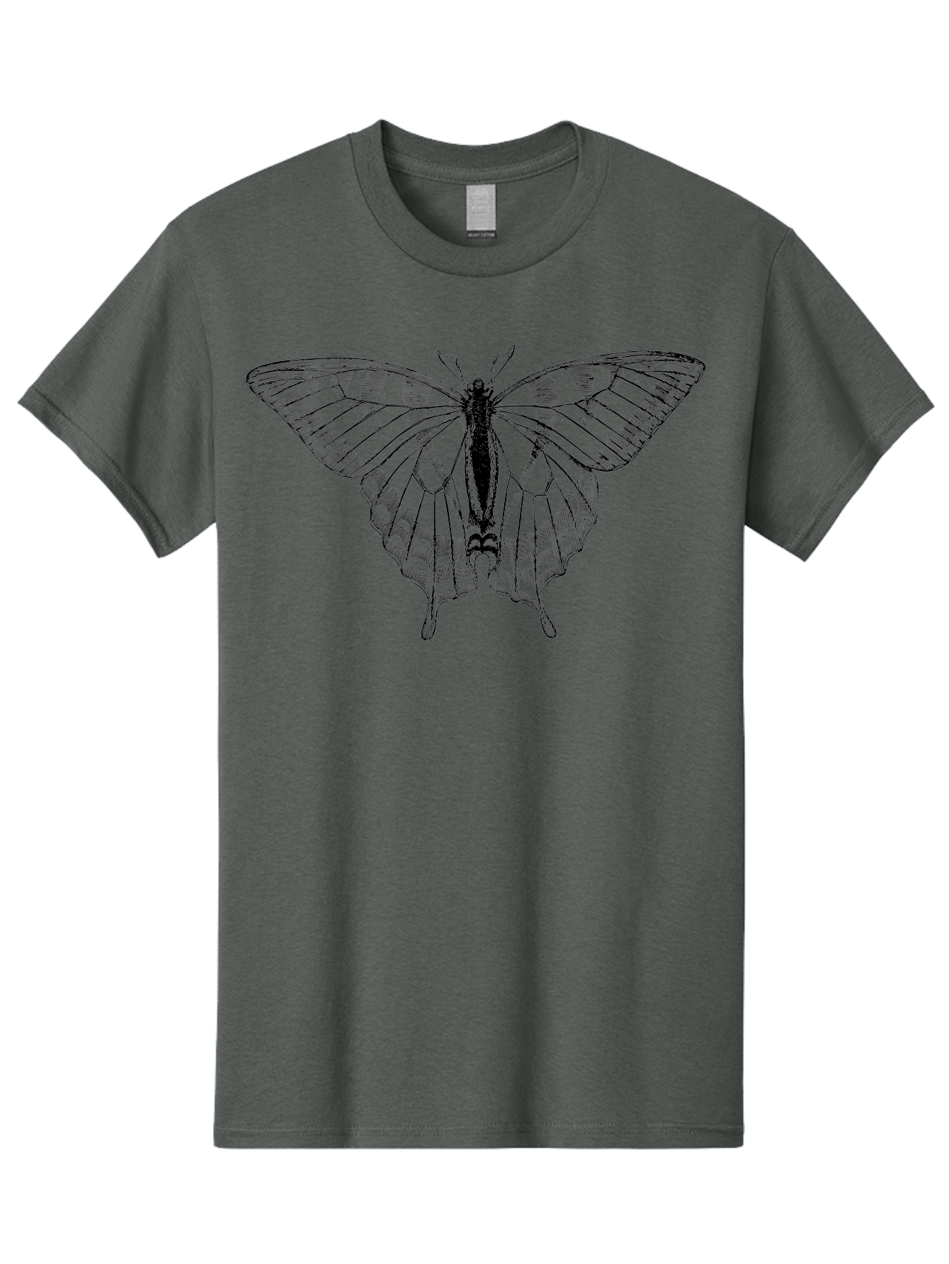 Butterfly-Silhouette Men'S Graphic Tee, 100% Cotton, Comfortable Casual Summer Wear, Machine Washable, Black Butterfly, Transparent Wings, Delicate Pattern, Intricate Design, Wings Spread Wide, Detailed Texture, Fragile Beauty, Insect Art Aab516 25