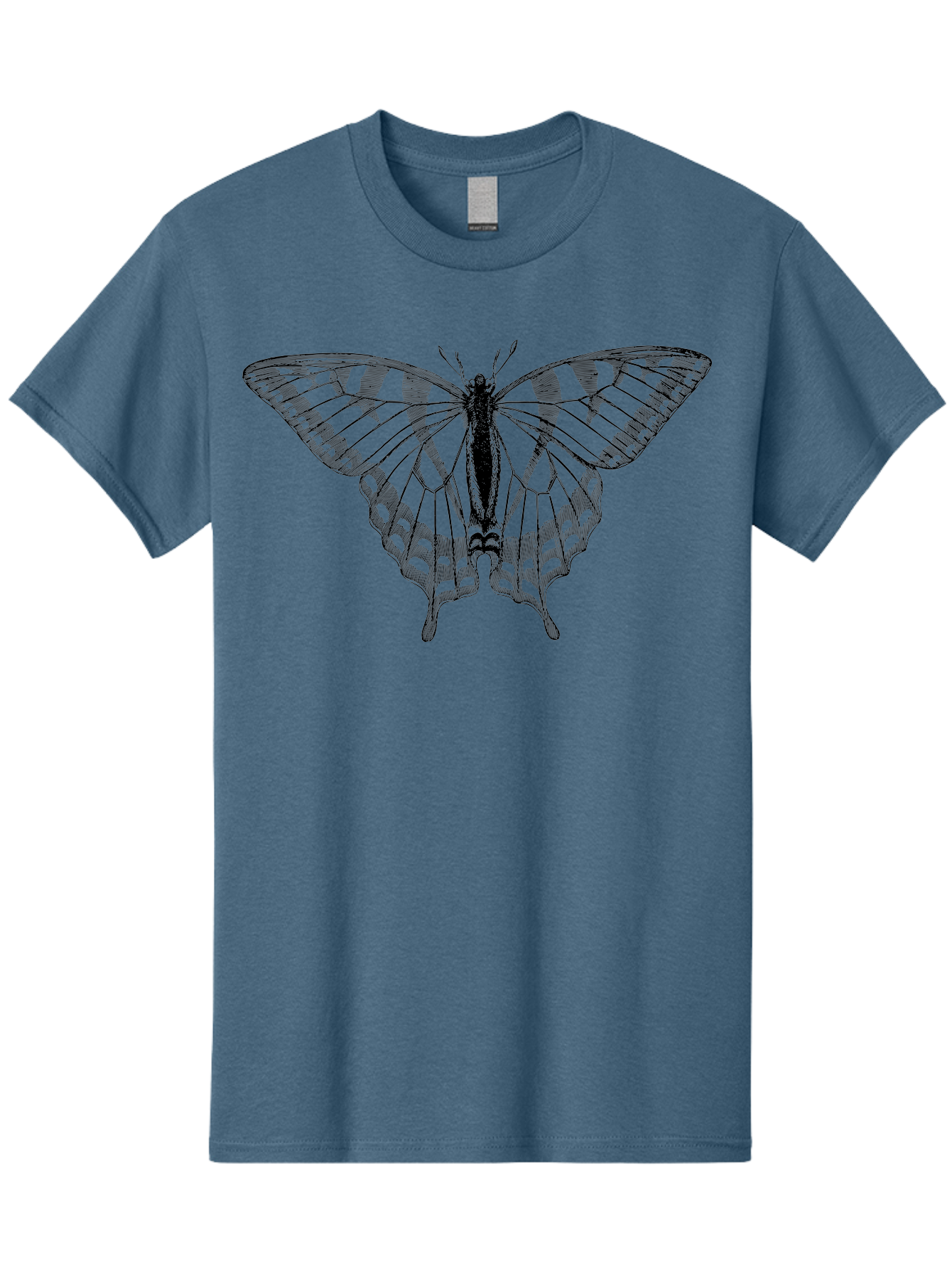 Butterfly-Silhouette Men'S Graphic Tee, 100% Cotton, Comfortable Casual Summer Wear, Machine Washable, Black Butterfly, Transparent Wings, Delicate Pattern, Intricate Design, Wings Spread Wide, Detailed Texture, Fragile Beauty, Insect Art Aab516 23