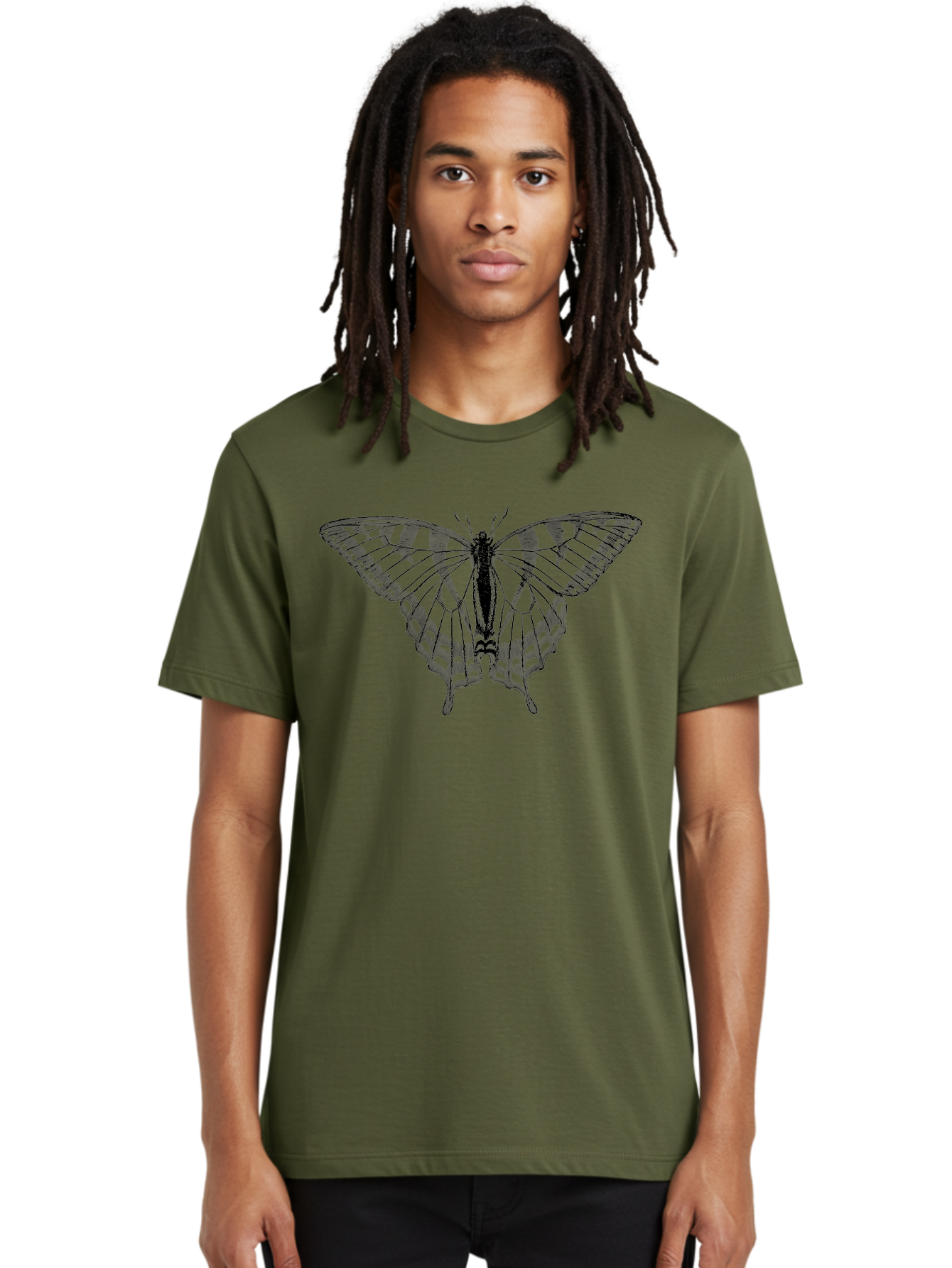 Butterfly-Silhouette Men'S Graphic Tee, 100% Cotton, Comfortable Casual Summer Wear, Machine Washable, Black Butterfly, Transparent Wings, Delicate Pattern, Intricate Design, Wings Spread Wide, Detailed Texture, Fragile Beauty, Insect Art Aab516 4