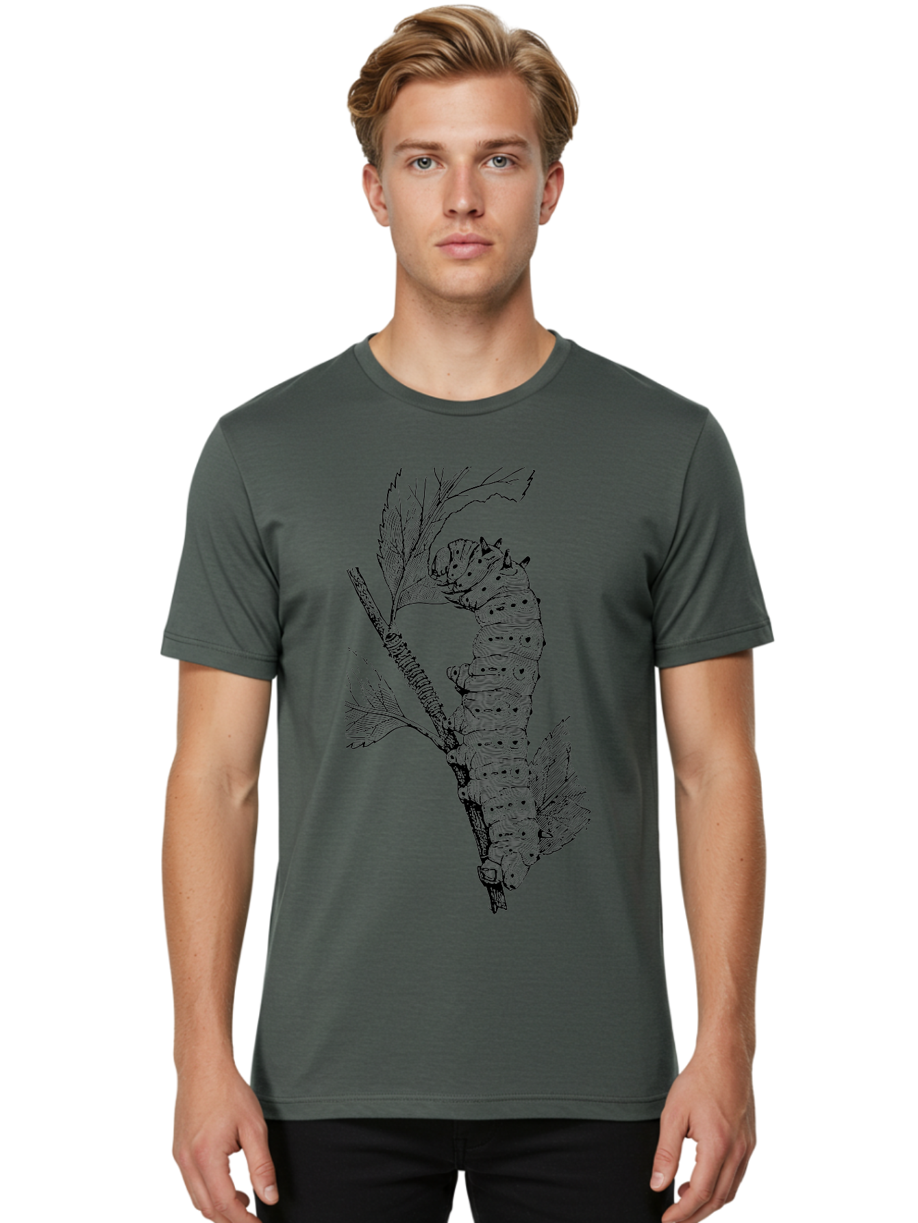 Caterpillar-On-Leaf-1 Men'S Graphic Tee, 100% Cotton, Comfortable Casual Summer Wear, Machine Washable, Caterpillar Eating Leaf, Insect Metamorphosis, Wildlife Illustration, Caterpillar Stage, Leaf Damage, Insect Life Cycle, Garden Pest Aab519 10