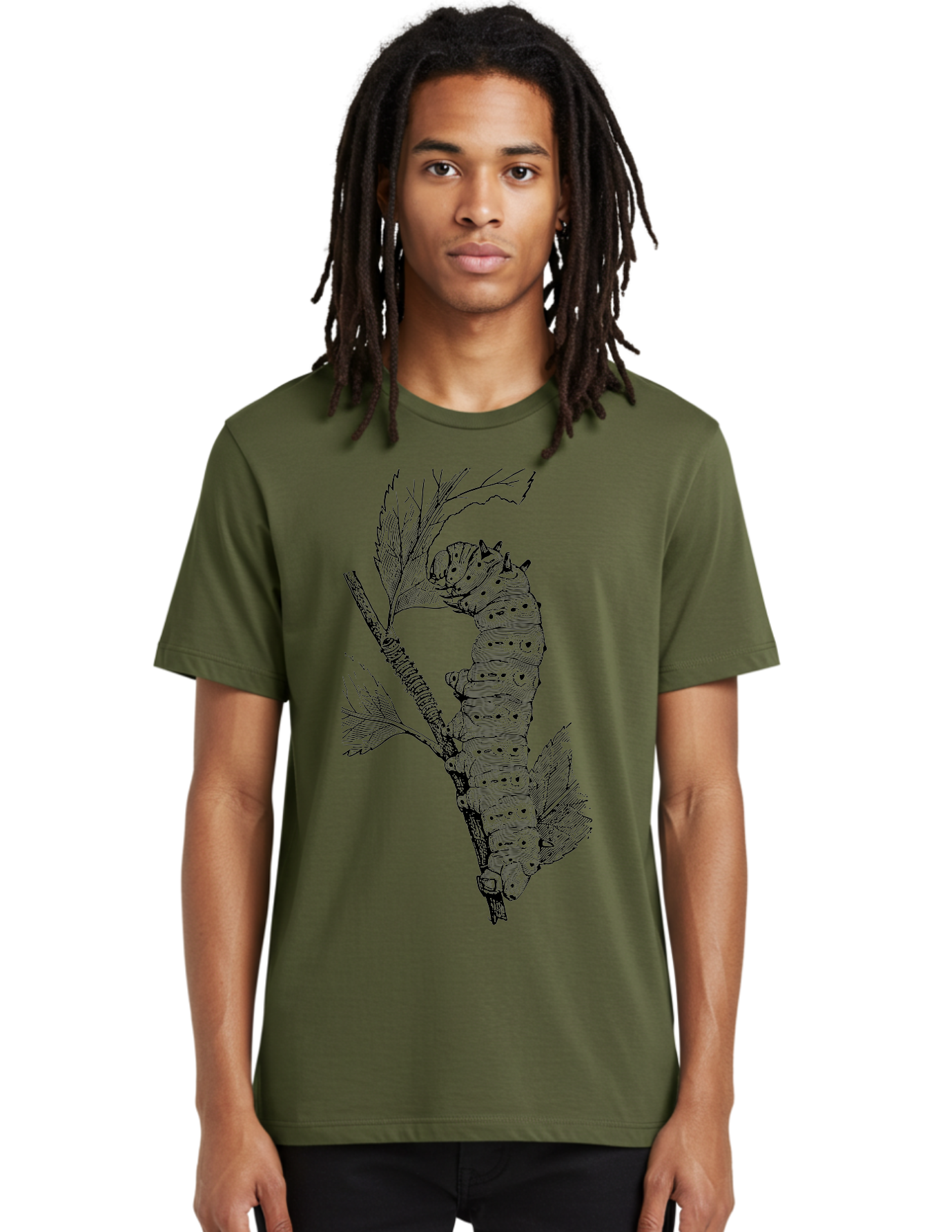 Caterpillar-On-Leaf-1 Men'S Graphic Tee, 100% Cotton, Comfortable Casual Summer Wear, Machine Washable, Caterpillar Eating Leaf, Insect Metamorphosis, Wildlife Illustration, Caterpillar Stage, Leaf Damage, Insect Life Cycle, Garden Pest Aab519 30