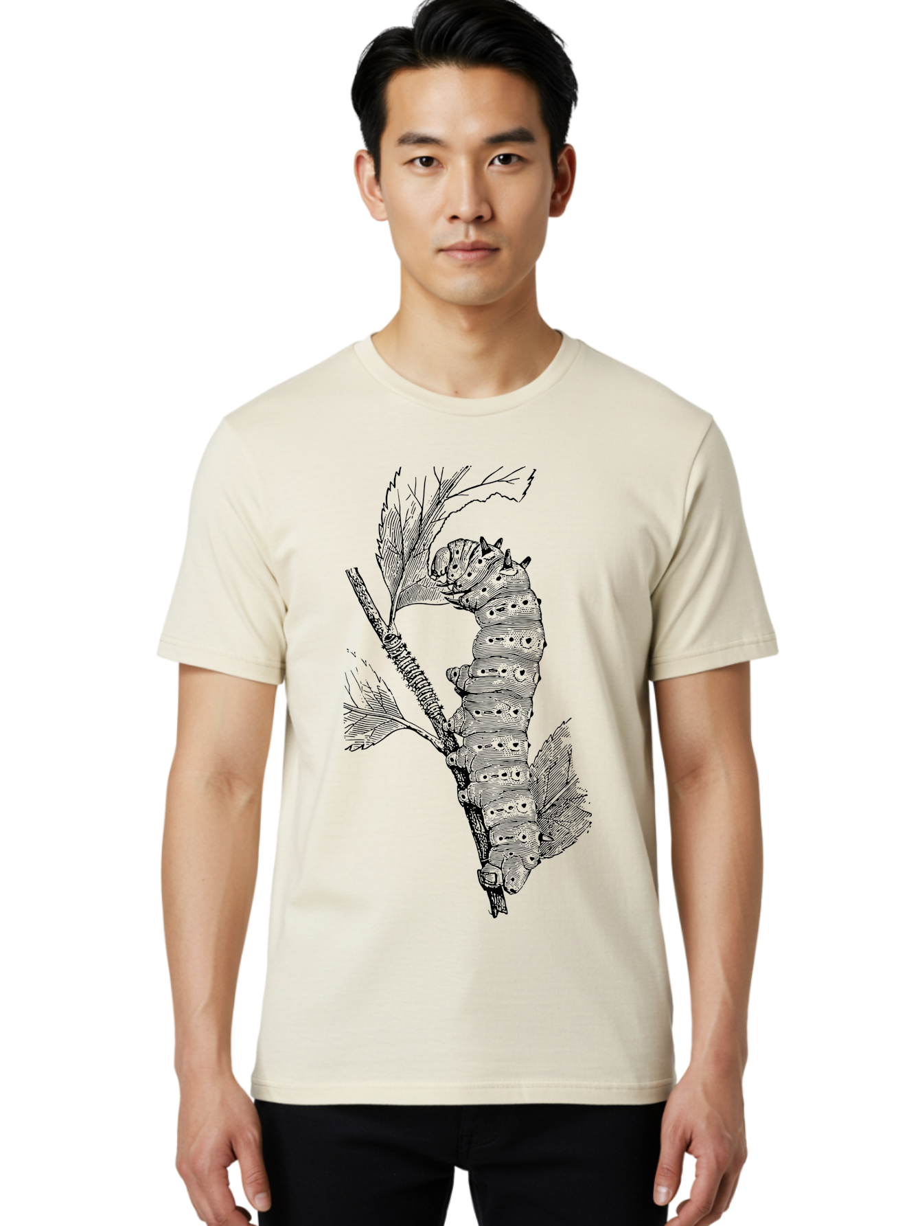 Caterpillar-On-Leaf-1 Men'S Graphic Tee, 100% Cotton, Comfortable Casual Summer Wear, Machine Washable, Caterpillar Eating Leaf, Insect Metamorphosis, Wildlife Illustration, Caterpillar Stage, Leaf Damage, Insect Life Cycle, Garden Pest Aab519 8