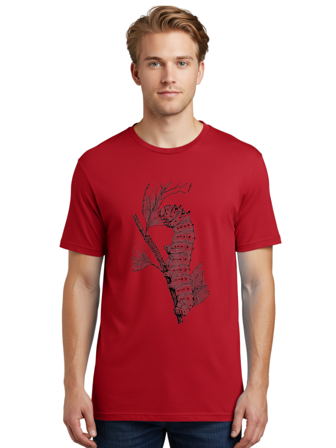 Caterpillar-On-Leaf-1 Men'S Graphic Tee, 100% Cotton, Comfortable Casual Summer Wear, Machine Washable, Caterpillar Eating Leaf, Insect Metamorphosis, Wildlife Illustration, Caterpillar Stage, Leaf Damage, Insect Life Cycle, Garden Pest Aab519 12