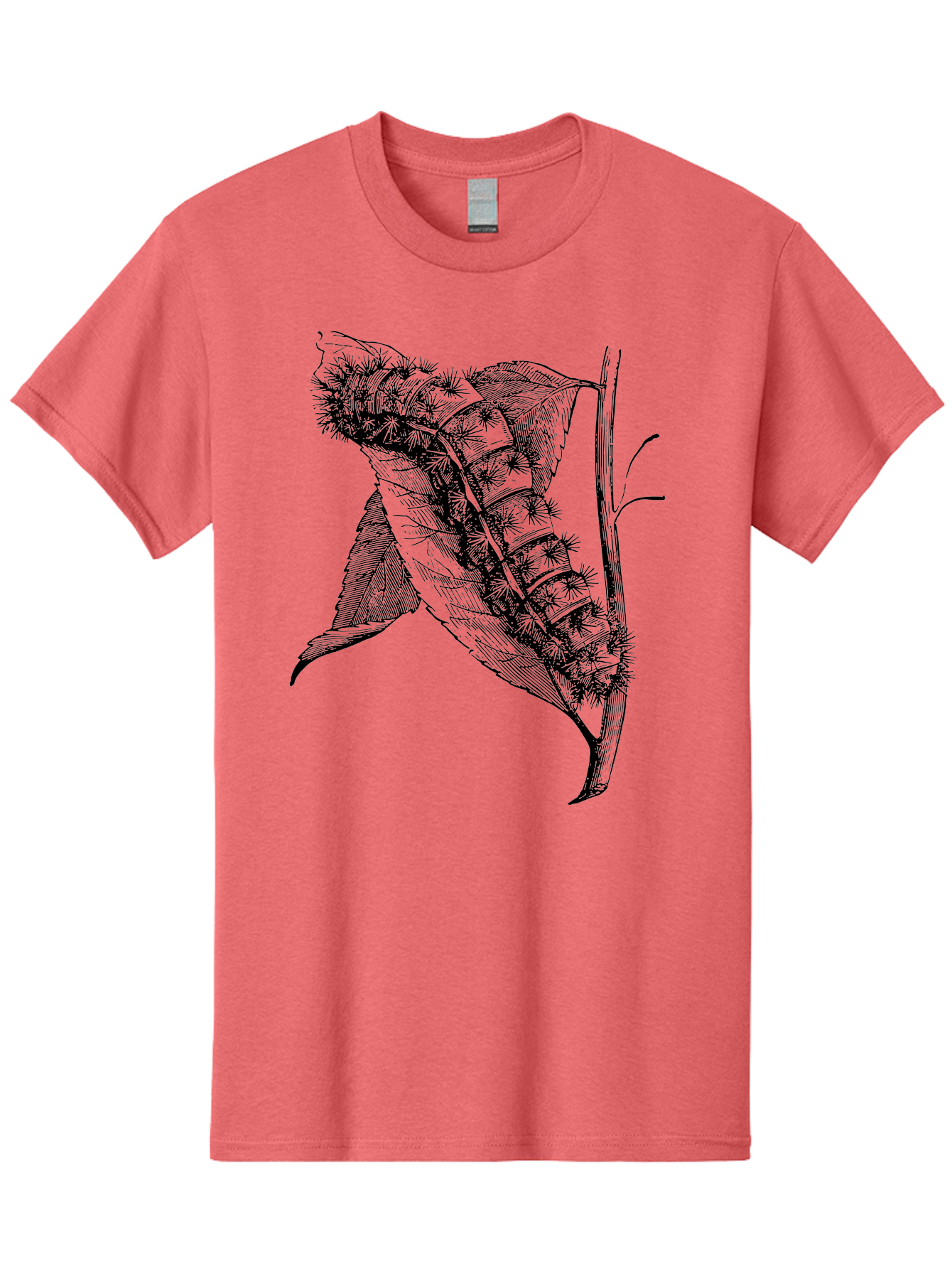 Caterpillar-On-Leaf Men'S Graphic Tee, 100% Cotton, Comfortable Casual Summer Wear, Machine Washable, Caterpillar On A Leaf, Insect Life Cycle, Metamorphosis, Nature Illustration, Botanical Art, Wildlife, Detailed Drawing, Spiky Caterpillar, Aab520 15