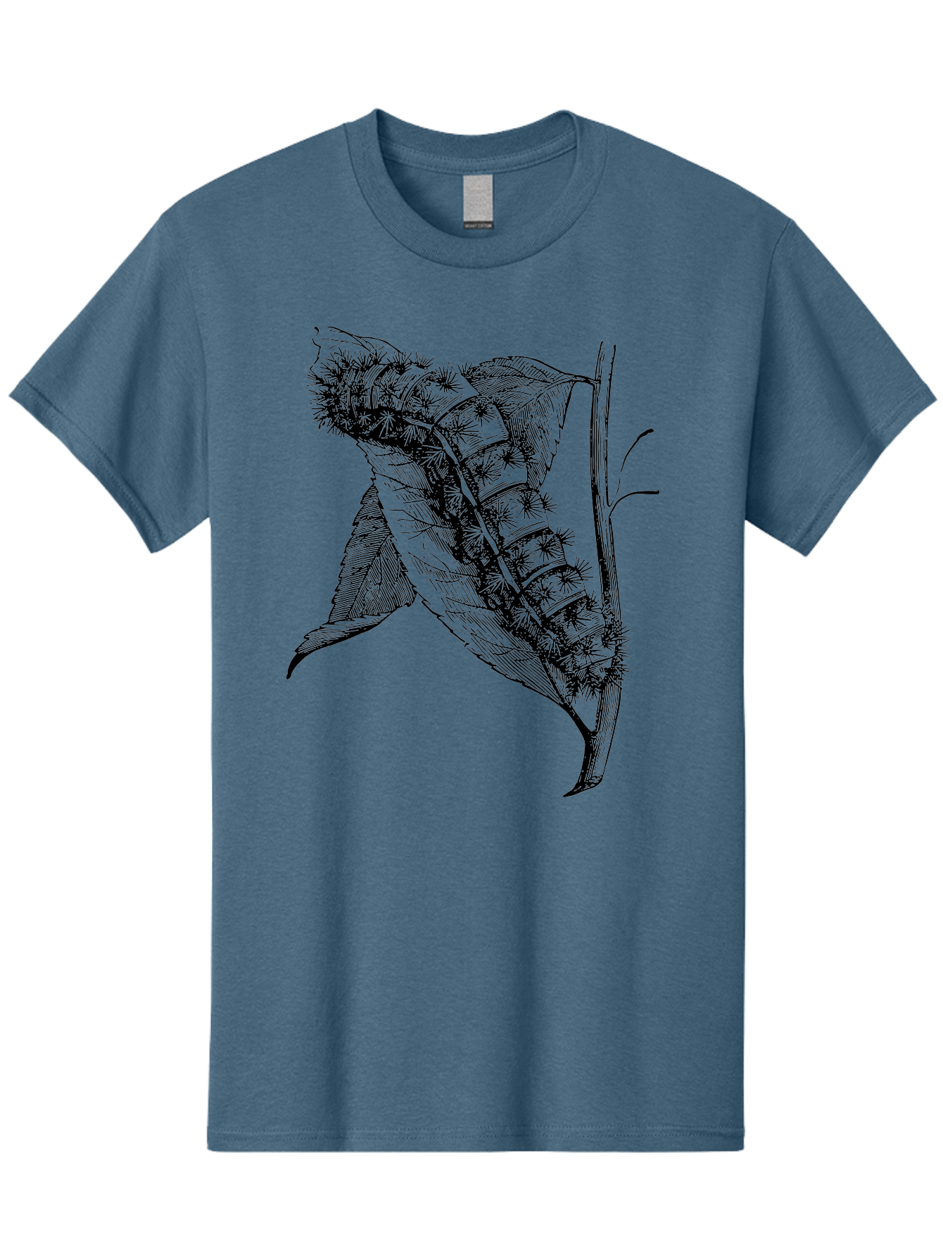 Caterpillar-On-Leaf Men'S Graphic Tee, 100% Cotton, Comfortable Casual Summer Wear, Machine Washable, Caterpillar On A Leaf, Insect Life Cycle, Metamorphosis, Nature Illustration, Botanical Art, Wildlife, Detailed Drawing, Spiky Caterpillar, Aab520 29