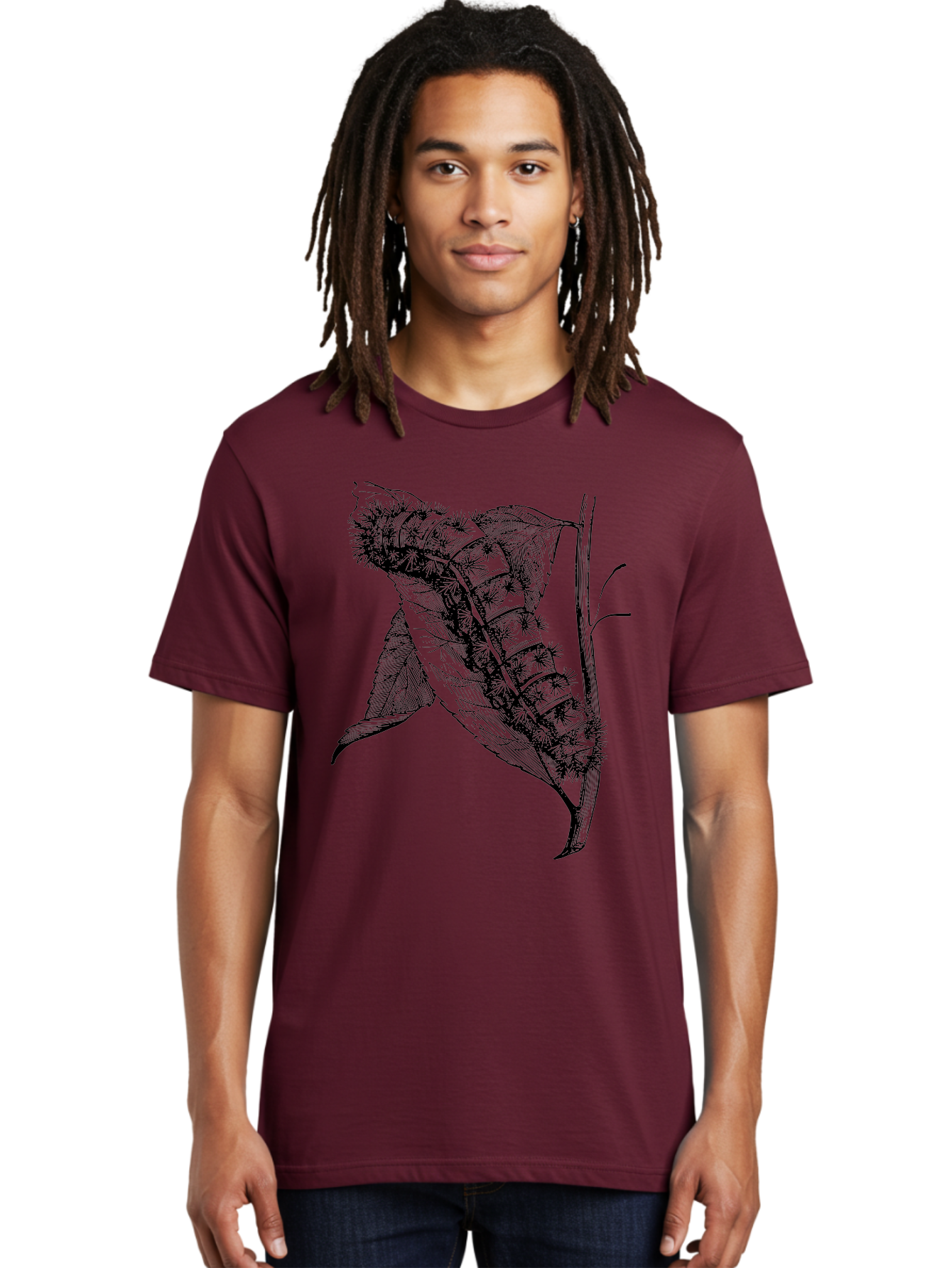 Caterpillar-On-Leaf Men'S Graphic Tee, 100% Cotton, Comfortable Casual Summer Wear, Machine Washable, Caterpillar On A Leaf, Insect Life Cycle, Metamorphosis, Nature Illustration, Botanical Art, Wildlife, Detailed Drawing, Spiky Caterpillar, Aab520 18