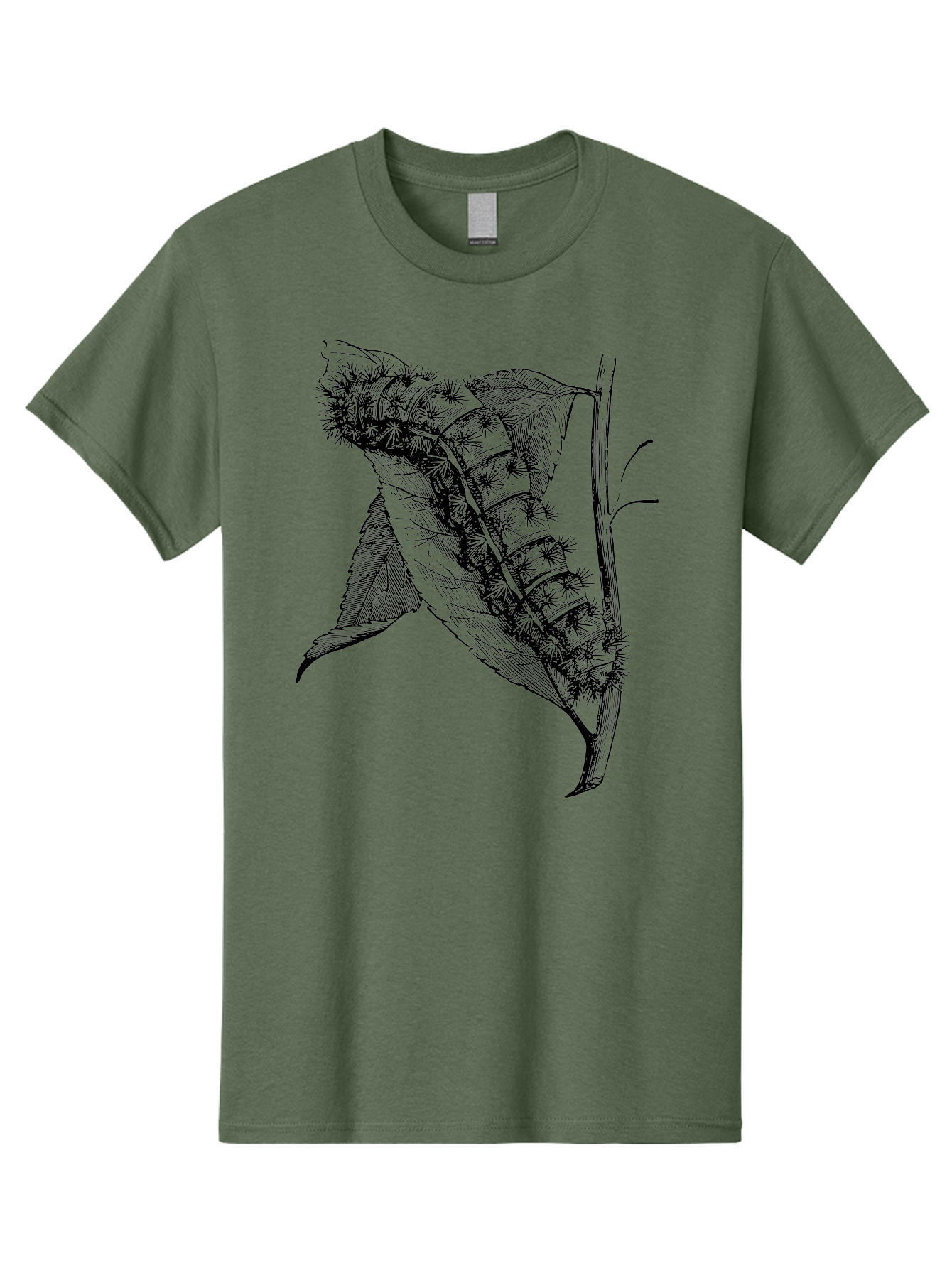 Caterpillar-On-Leaf Men'S Graphic Tee, 100% Cotton, Comfortable Casual Summer Wear, Machine Washable, Caterpillar On A Leaf, Insect Life Cycle, Metamorphosis, Nature Illustration, Botanical Art, Wildlife, Detailed Drawing, Spiky Caterpillar, Aab520 21