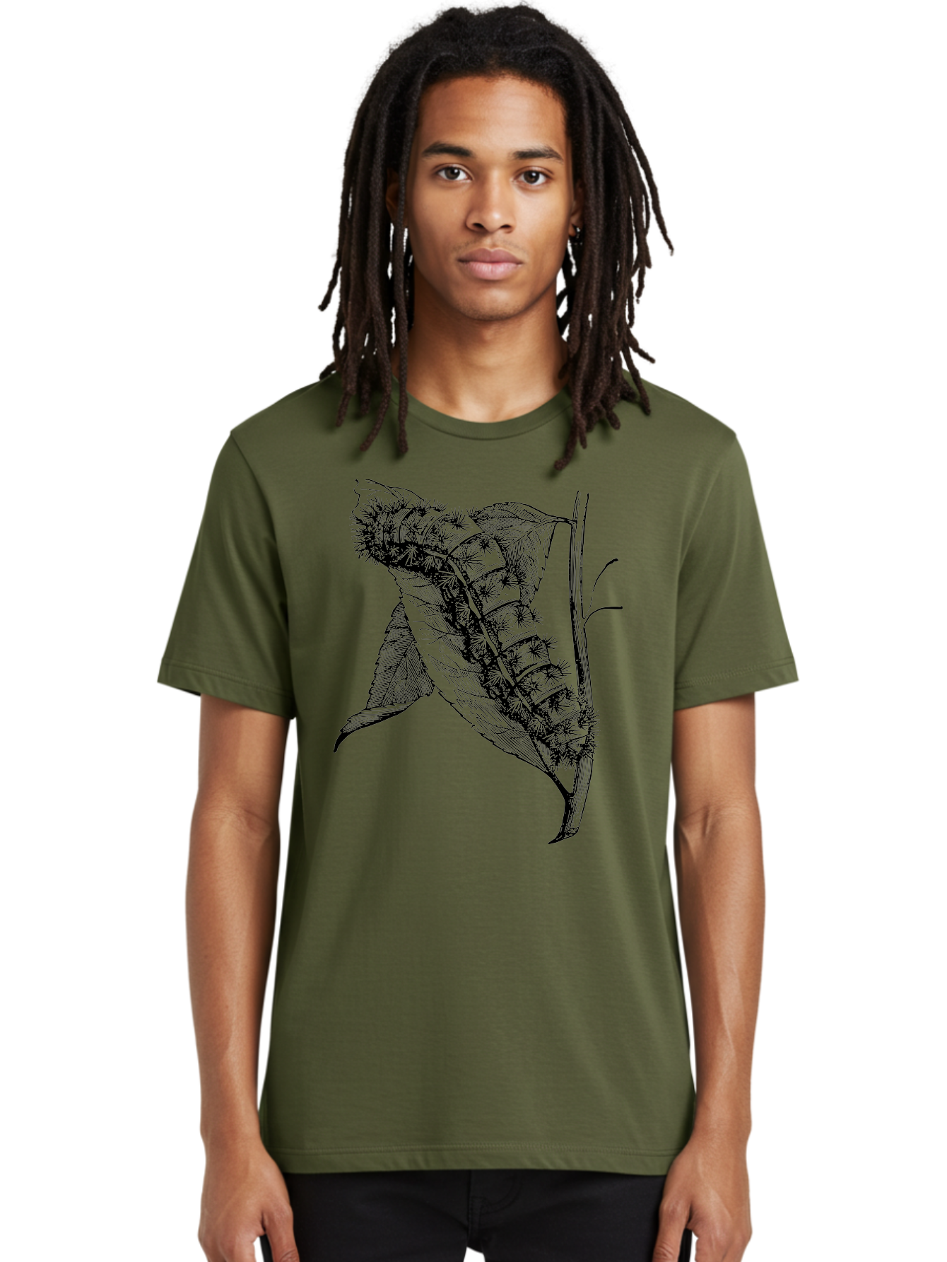 Caterpillar-On-Leaf Men'S Graphic Tee, 100% Cotton, Comfortable Casual Summer Wear, Machine Washable, Caterpillar On A Leaf, Insect Life Cycle, Metamorphosis, Nature Illustration, Botanical Art, Wildlife, Detailed Drawing, Spiky Caterpillar, Aab520 22