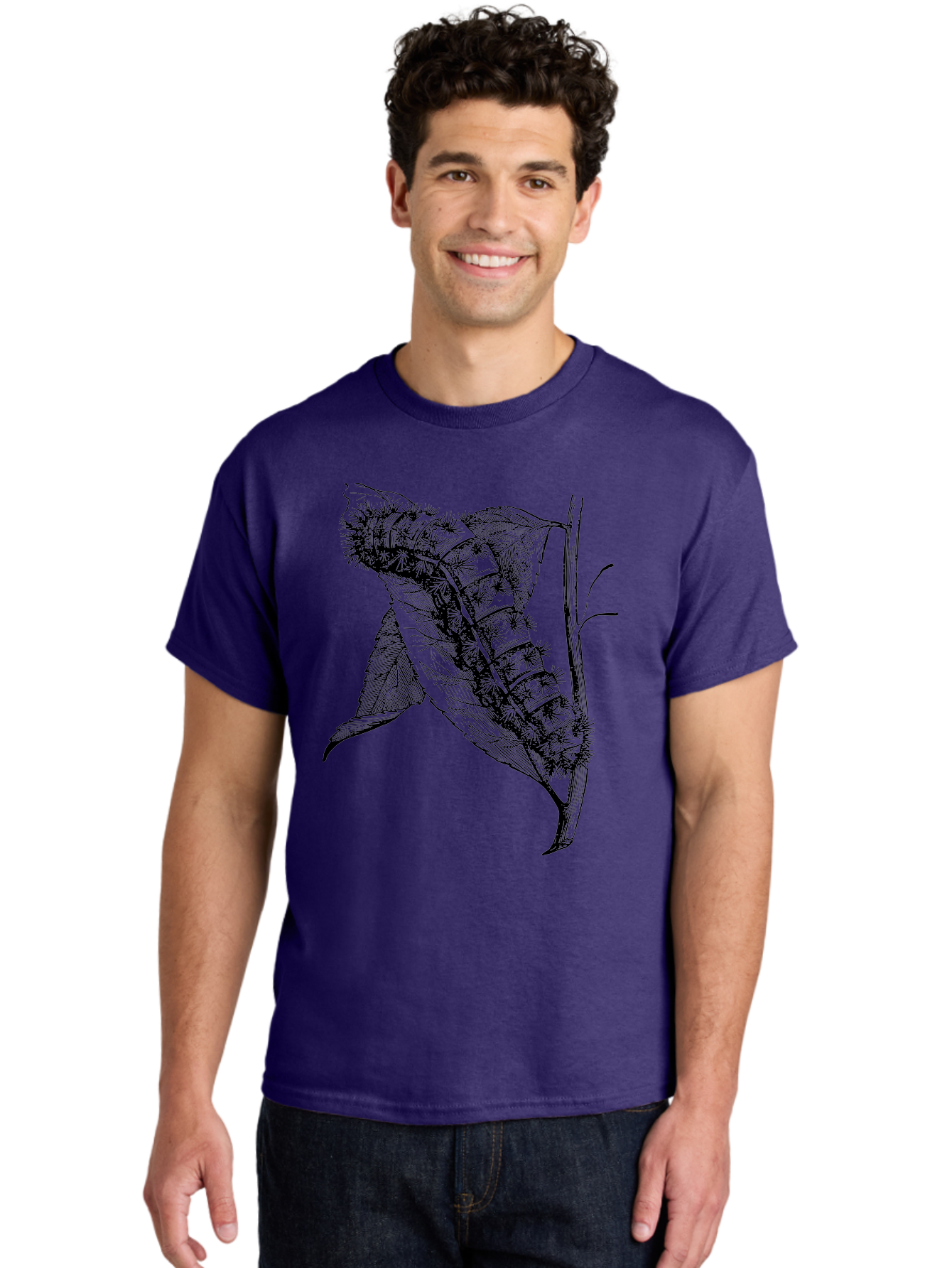 Caterpillar-On-Leaf Men'S Graphic Tee, 100% Cotton, Comfortable Casual Summer Wear, Machine Washable, Caterpillar On A Leaf, Insect Life Cycle, Metamorphosis, Nature Illustration, Botanical Art, Wildlife, Detailed Drawing, Spiky Caterpillar, Aab520 6