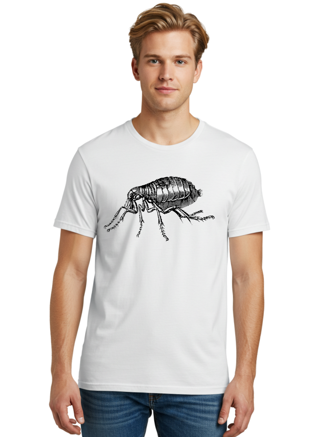 Flea Men'S Graphic Tee, 100% Cotton, Comfortable Casual Summer Wear, Machine Washable, Flea, Insect, Parasite, Pest Control, Pet Care, Biting Insect, Black And White Illustration, Detailed Drawing, Six Legs Aab531 30