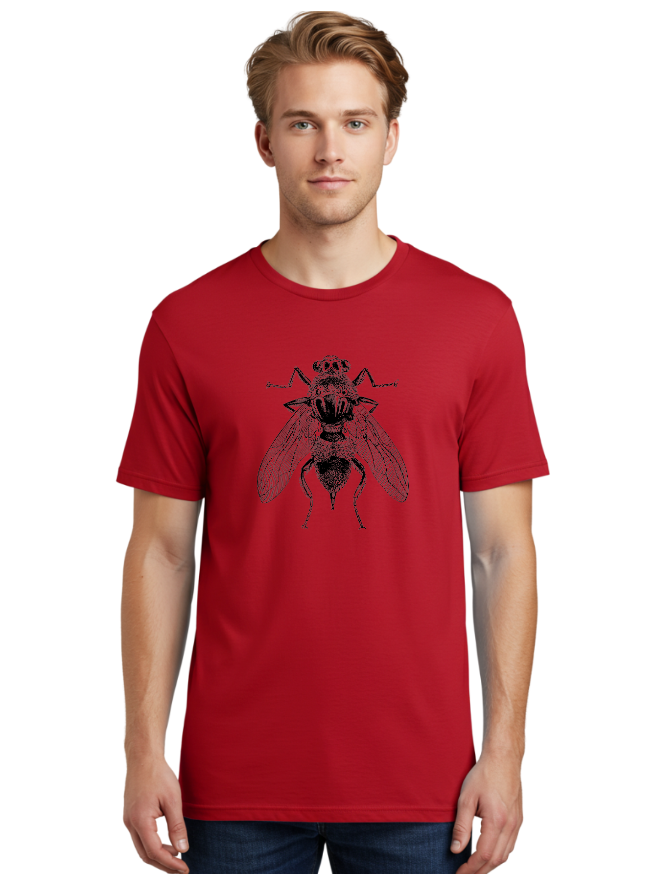 Fly-With-Chains Men'S Graphic Tee, 100% Cotton, Comfortable Casual Summer Wear, Machine Washable, Fly Illustration, Insect Art, Entomology, Chained Fly, Symbolic Art, Surreal Imagery, Detailed Drawing, Wings, Insects In Chains, Aab533 24