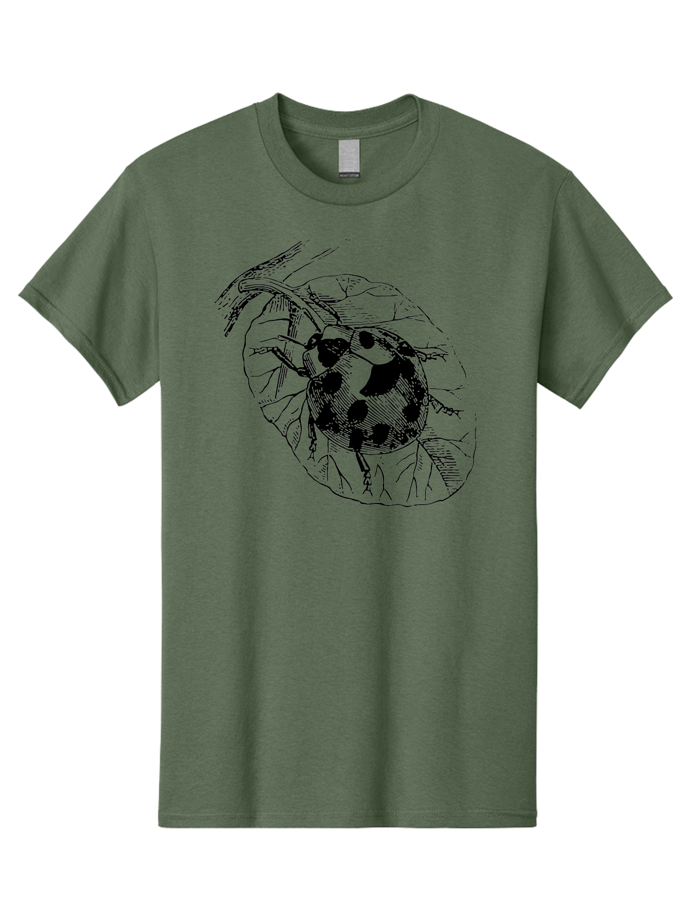 Ladybug-On-Leaf Men'S Graphic Tee, 100% Cotton, Comfortable Casual Summer Wear, Machine Washable, Ladybug On A Leaf, Black And White Illustration, Lady Beetle, Garden Insect, Sketch Art, Wildlife Illustration, Beetle On Foliage Aab541 15