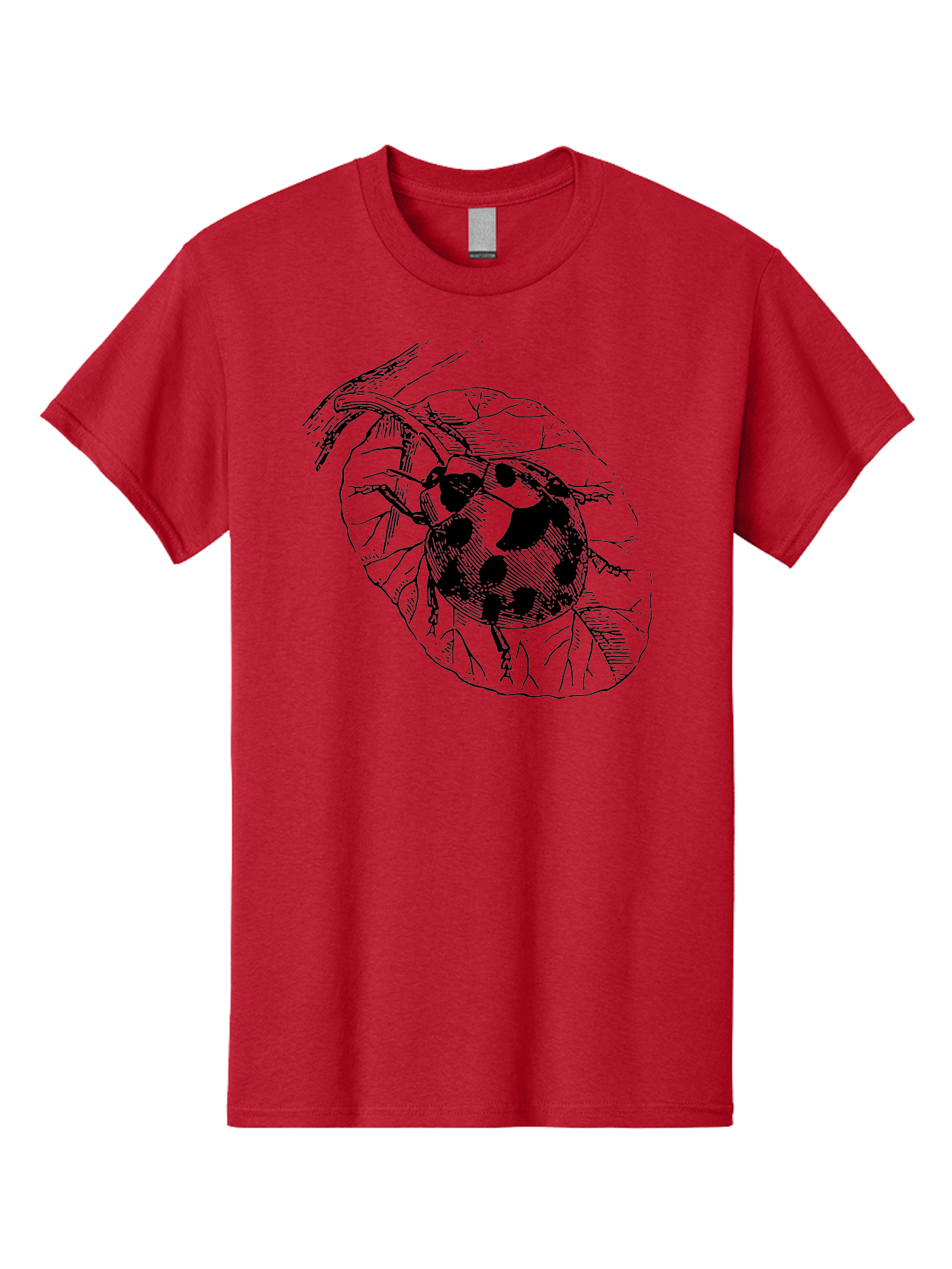 Ladybug-On-Leaf Men'S Graphic Tee, 100% Cotton, Comfortable Casual Summer Wear, Machine Washable, Ladybug On A Leaf, Black And White Illustration, Lady Beetle, Garden Insect, Sketch Art, Wildlife Illustration, Beetle On Foliage Aab541 23