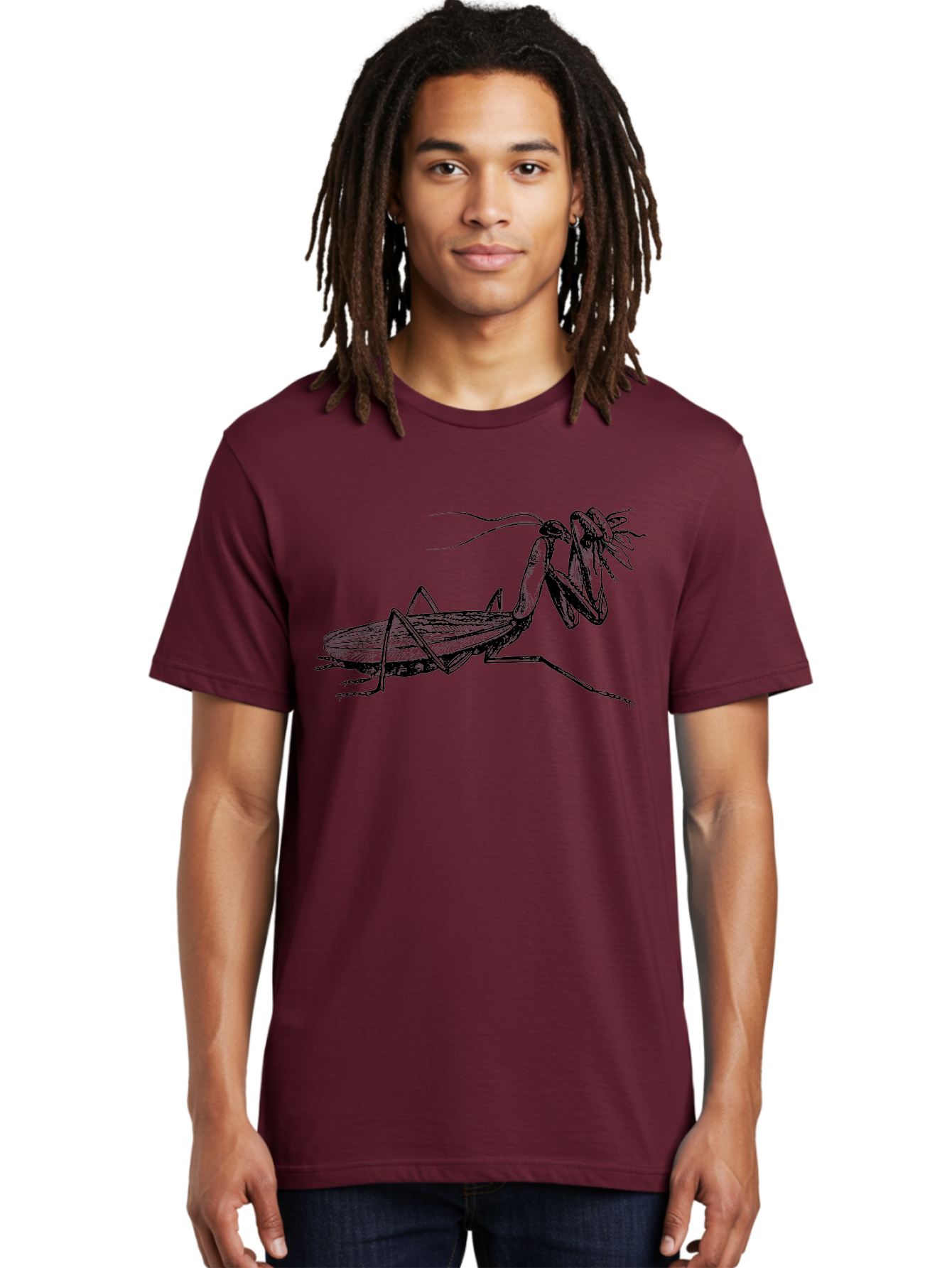 Mantis-Eating-Fly Men'S Graphic Tee, 100% Cotton, Comfortable Casual Summer Wear, Machine Washable, Praying Mantis Eating A Fly, Insect Predator, Detailed Illustration, Black And Green, Entomology Art, Wildlife Photography, Insect Behavior Aab544 14