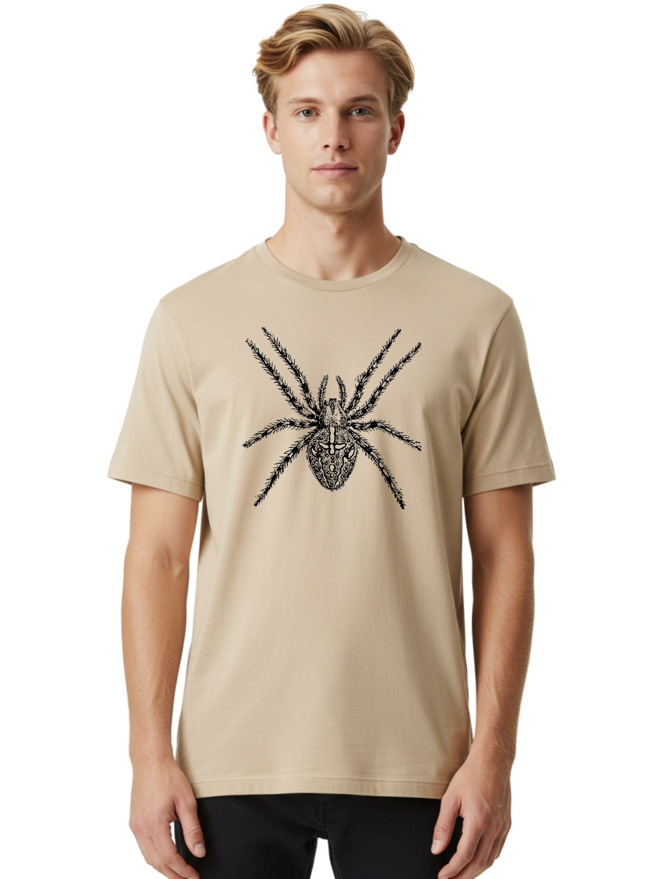Spider-Tattoo Men'S Graphic Tee, 100% Cotton, Comfortable Casual Summer Wear, Machine Washable, Spider Art, Creepy Crawlies, Arachnid Illustration, Intricate Details, Spider Legs, Black And Green, Spider Design, Gothic Art Aab553 30