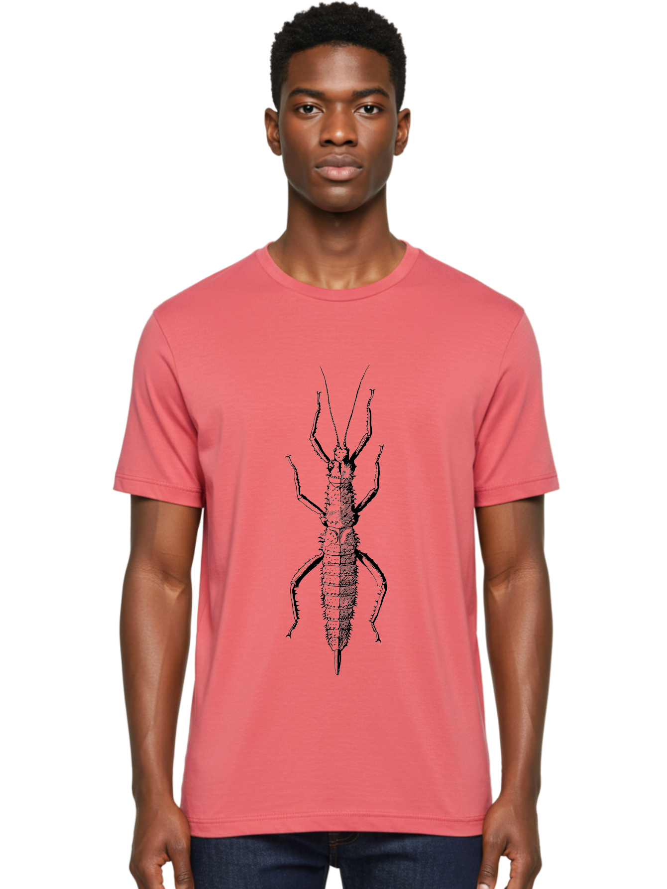 Weta Men'S Graphic Tee, 100% Cotton, Comfortable Casual Summer Wear, Machine Washable, Weta Insect, Native New Zealand Bug, Black Illustration, Entomology Art, Insect Anatomy, Detailed Drawing, Wildlife Illustration Aab561 4