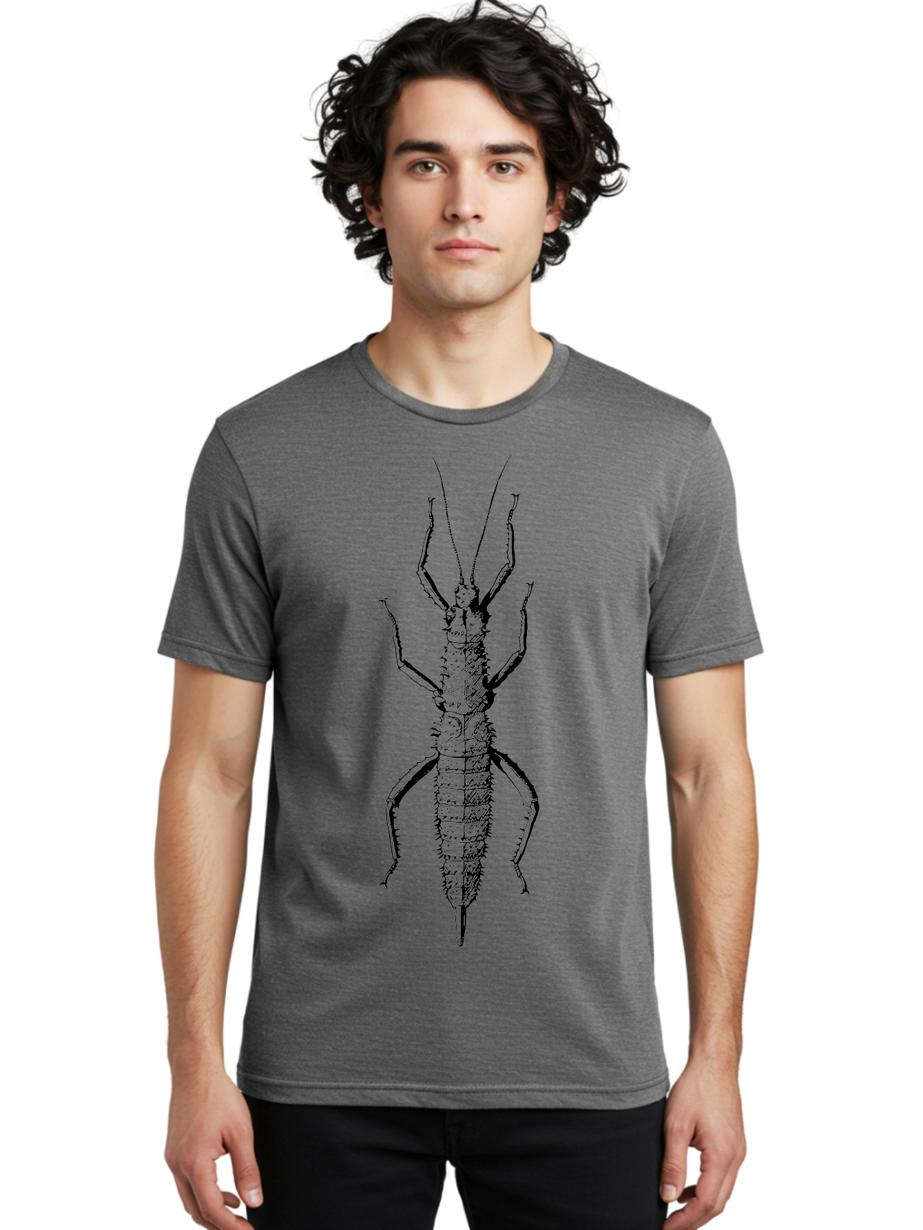 Weta Men'S Graphic Tee, 100% Cotton, Comfortable Casual Summer Wear, Machine Washable, Weta Insect, Native New Zealand Bug, Black Illustration, Entomology Art, Insect Anatomy, Detailed Drawing, Wildlife Illustration Aab561 16