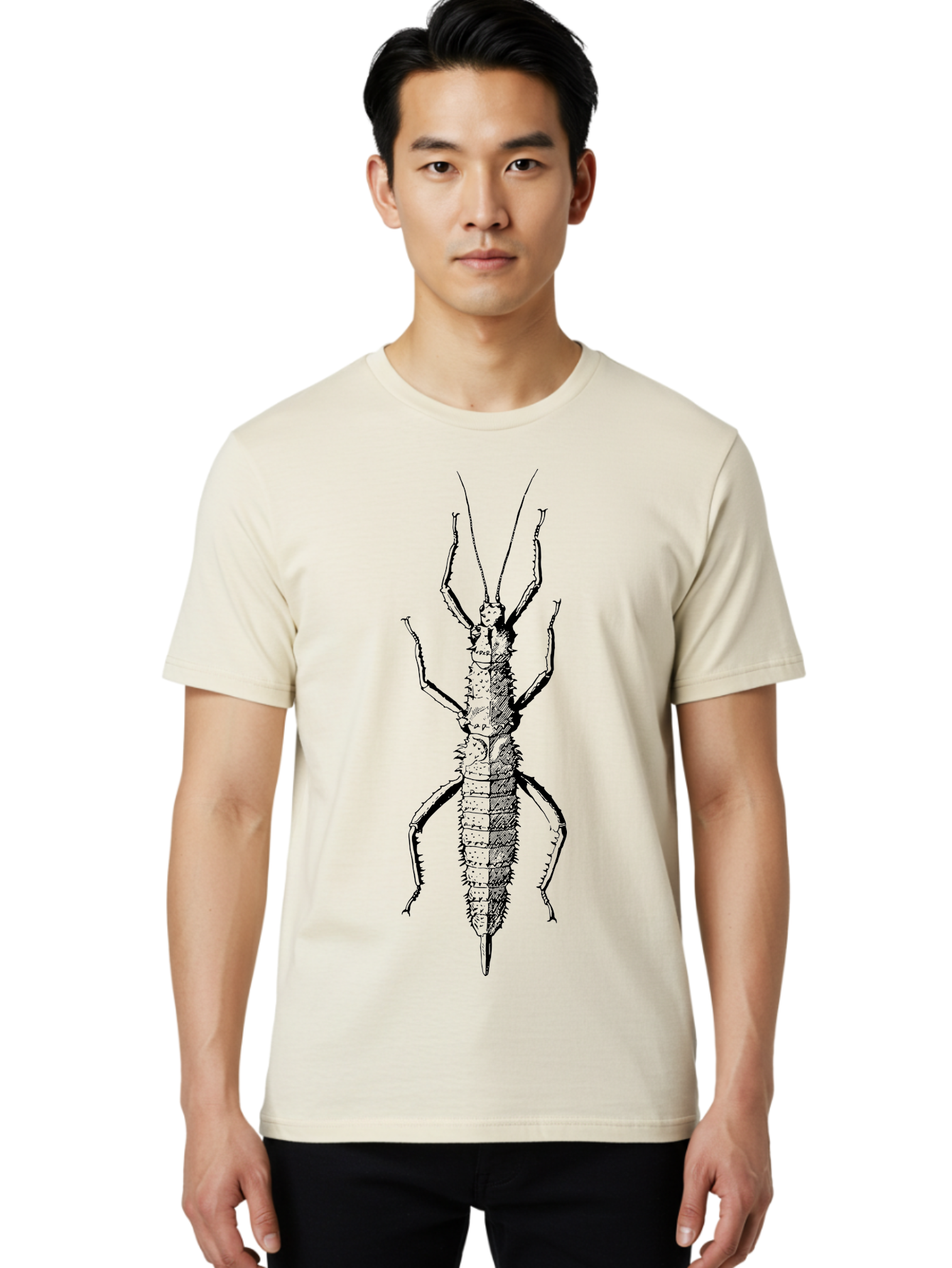 Weta Men'S Graphic Tee, 100% Cotton, Comfortable Casual Summer Wear, Machine Washable, Weta Insect, Native New Zealand Bug, Black Illustration, Entomology Art, Insect Anatomy, Detailed Drawing, Wildlife Illustration Aab561 6