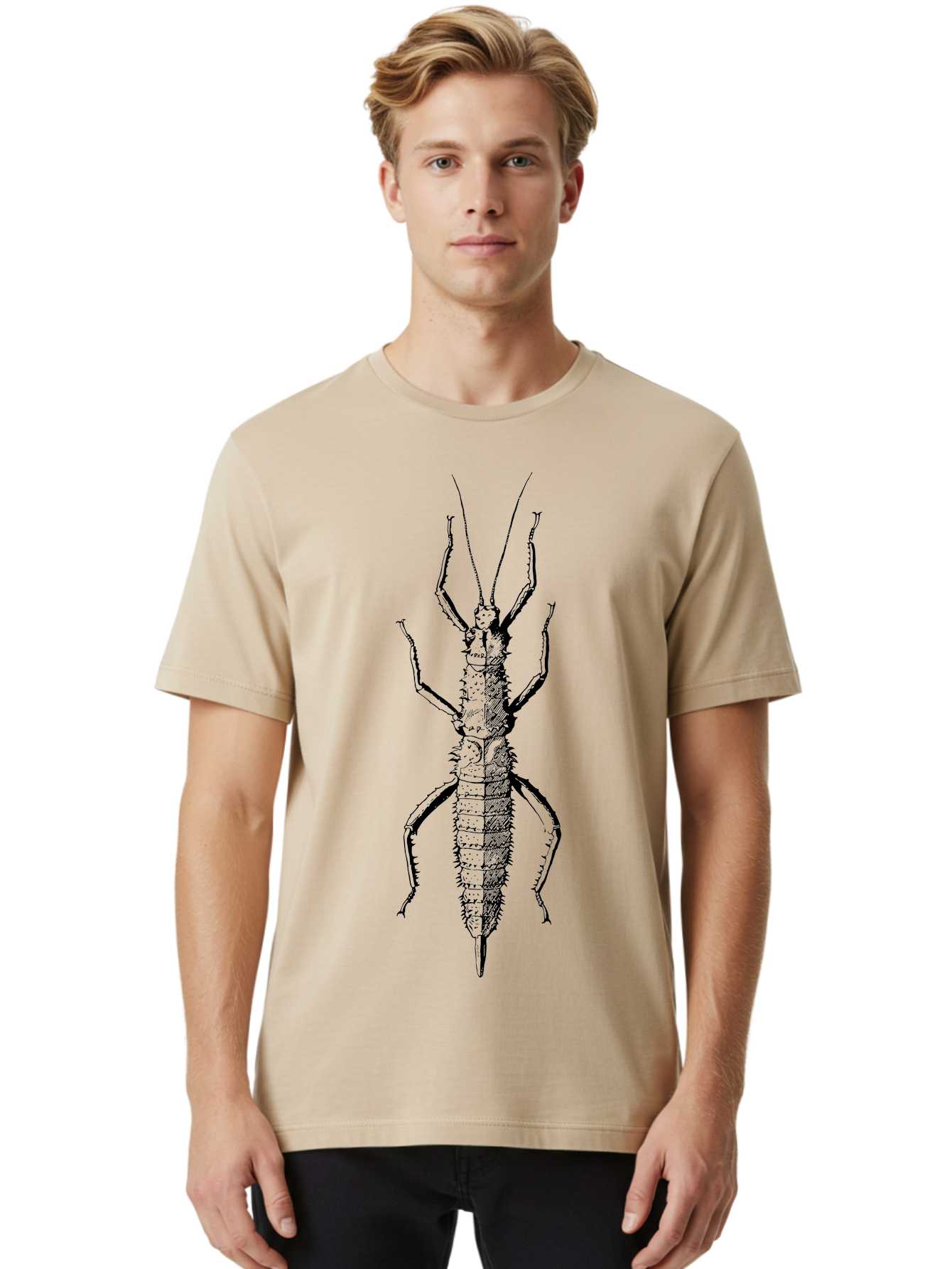 Weta Men'S Graphic Tee, 100% Cotton, Comfortable Casual Summer Wear, Machine Washable, Weta Insect, Native New Zealand Bug, Black Illustration, Entomology Art, Insect Anatomy, Detailed Drawing, Wildlife Illustration Aab561 30