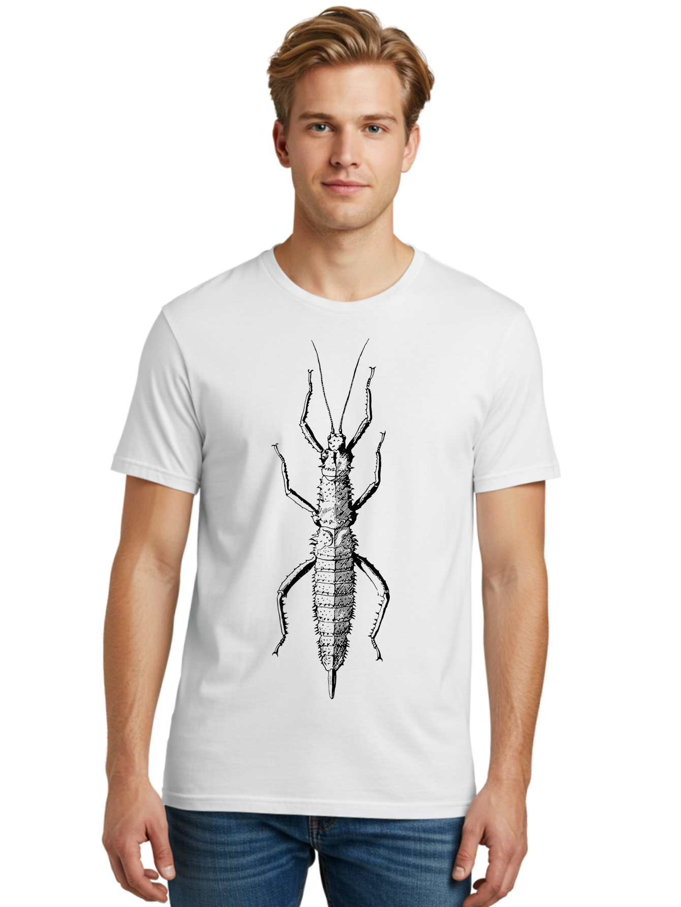 Weta Men'S Graphic Tee, 100% Cotton, Comfortable Casual Summer Wear, Machine Washable, Weta Insect, Native New Zealand Bug, Black Illustration, Entomology Art, Insect Anatomy, Detailed Drawing, Wildlife Illustration Aab561 20