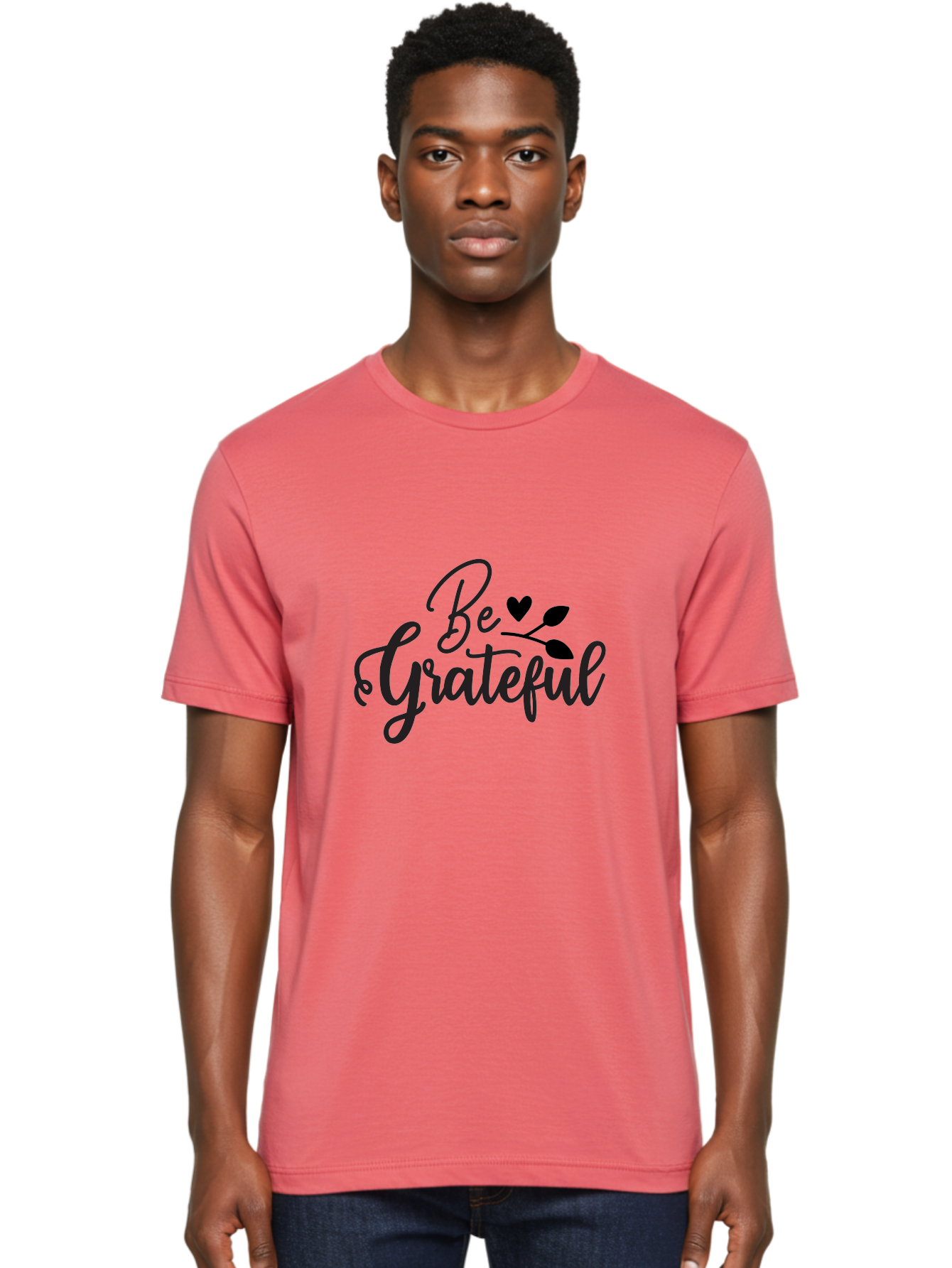 Be-Grateful Men'S Graphic Tee, 100% Cotton, Comfortable Casual Summer Wear, Machine Washable, Inspirational Quote, Motivational Phrase, Positive Affirmation, Heart Symbol, Leaf Design, Gratitude Message, Black Lettering, Be Grateful Aab564 8