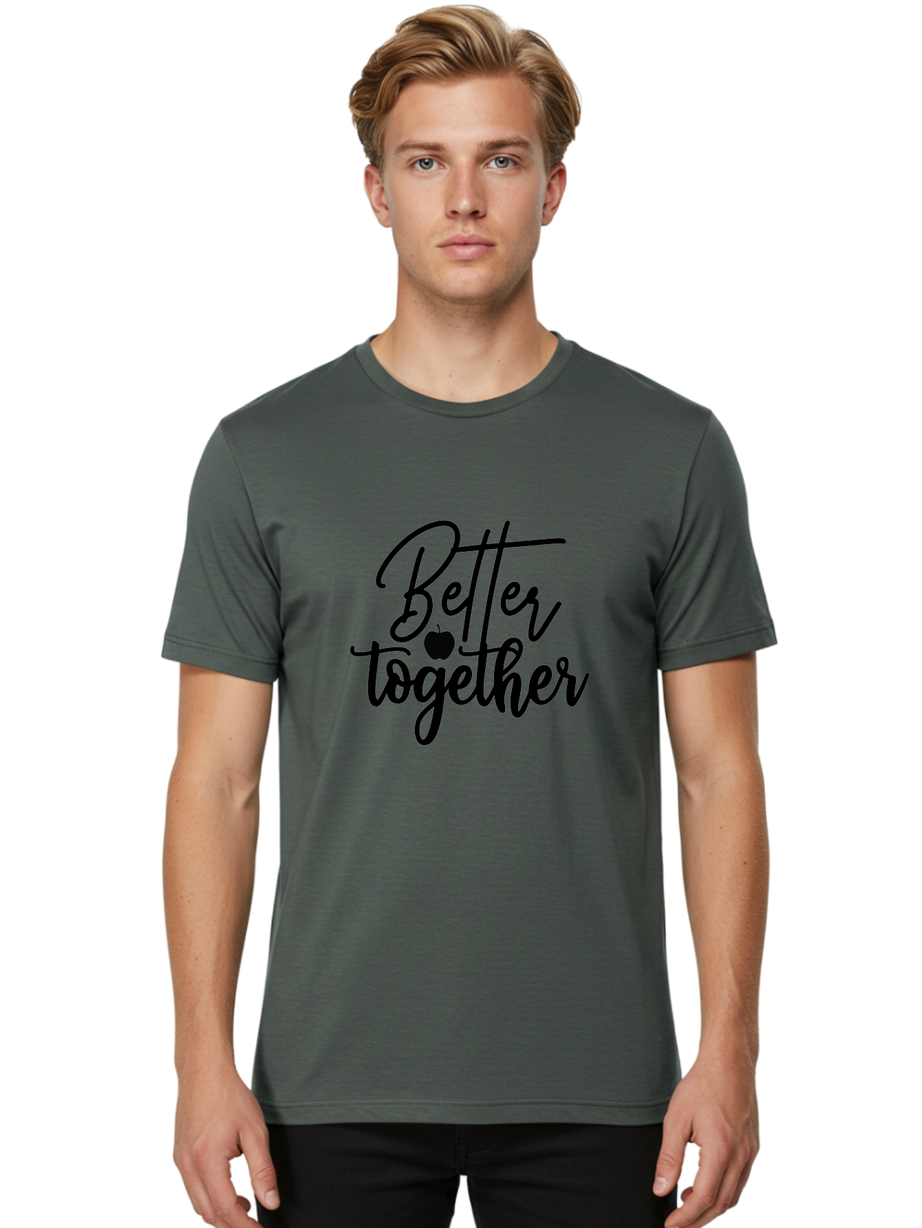 Better-Together Men'S Graphic Tee, 100% Cotton, Comfortable Casual Summer Wear, Machine Washable, Better Together, Inspirational Quote, Apple Symbol, Teamwork, Unity, Motivational Phrase, Cursive Text, Black Font, Educational Theme Aab565 2