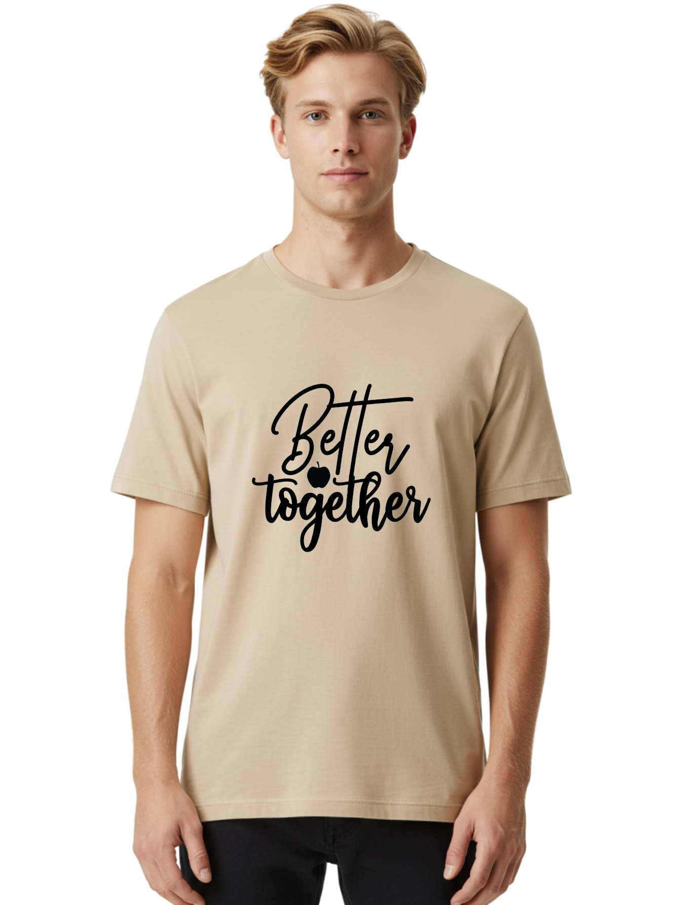 Better-Together Men'S Graphic Tee, 100% Cotton, Comfortable Casual Summer Wear, Machine Washable, Better Together, Inspirational Quote, Apple Symbol, Teamwork, Unity, Motivational Phrase, Cursive Text, Black Font, Educational Theme Aab565 8
