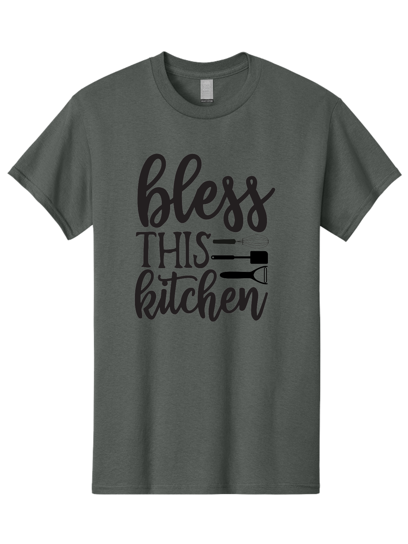 Bless-This-Kitchen Men'S Graphic Tee, 100% Cotton, Comfortable Casual Summer Wear, Machine Washable, Kitchen Decor, Cooking Inspiration, Home Blessing, Kitchen Utensils, Cooking Love, Kitchen Decoration, Kitchenware, Whisk, Spatula, Aab566 5