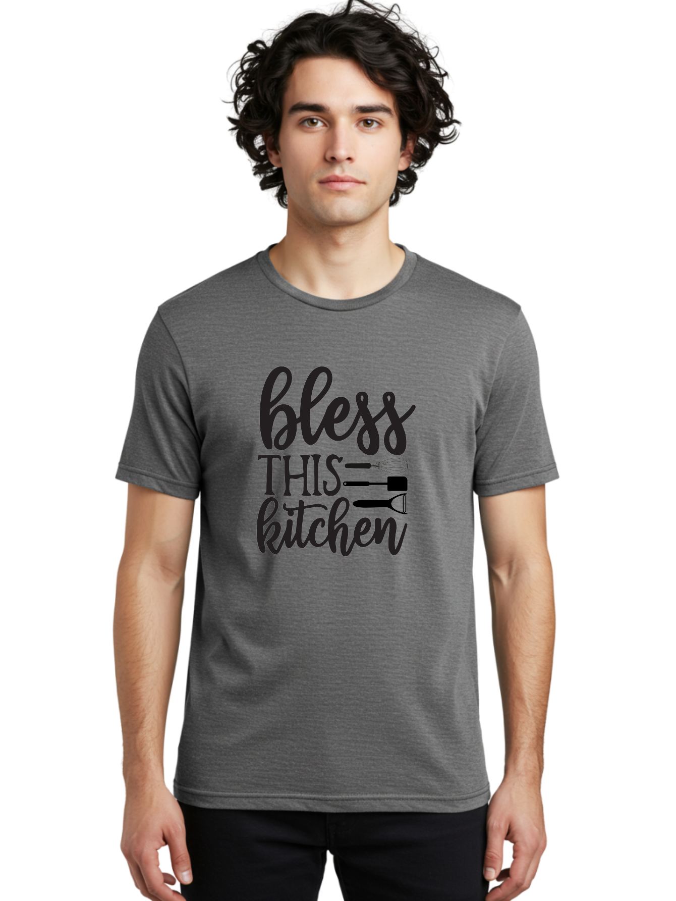 Bless-This-Kitchen Men'S Graphic Tee, 100% Cotton, Comfortable Casual Summer Wear, Machine Washable, Kitchen Decor, Cooking Inspiration, Home Blessing, Kitchen Utensils, Cooking Love, Kitchen Decoration, Kitchenware, Whisk, Spatula, Aab566 18
