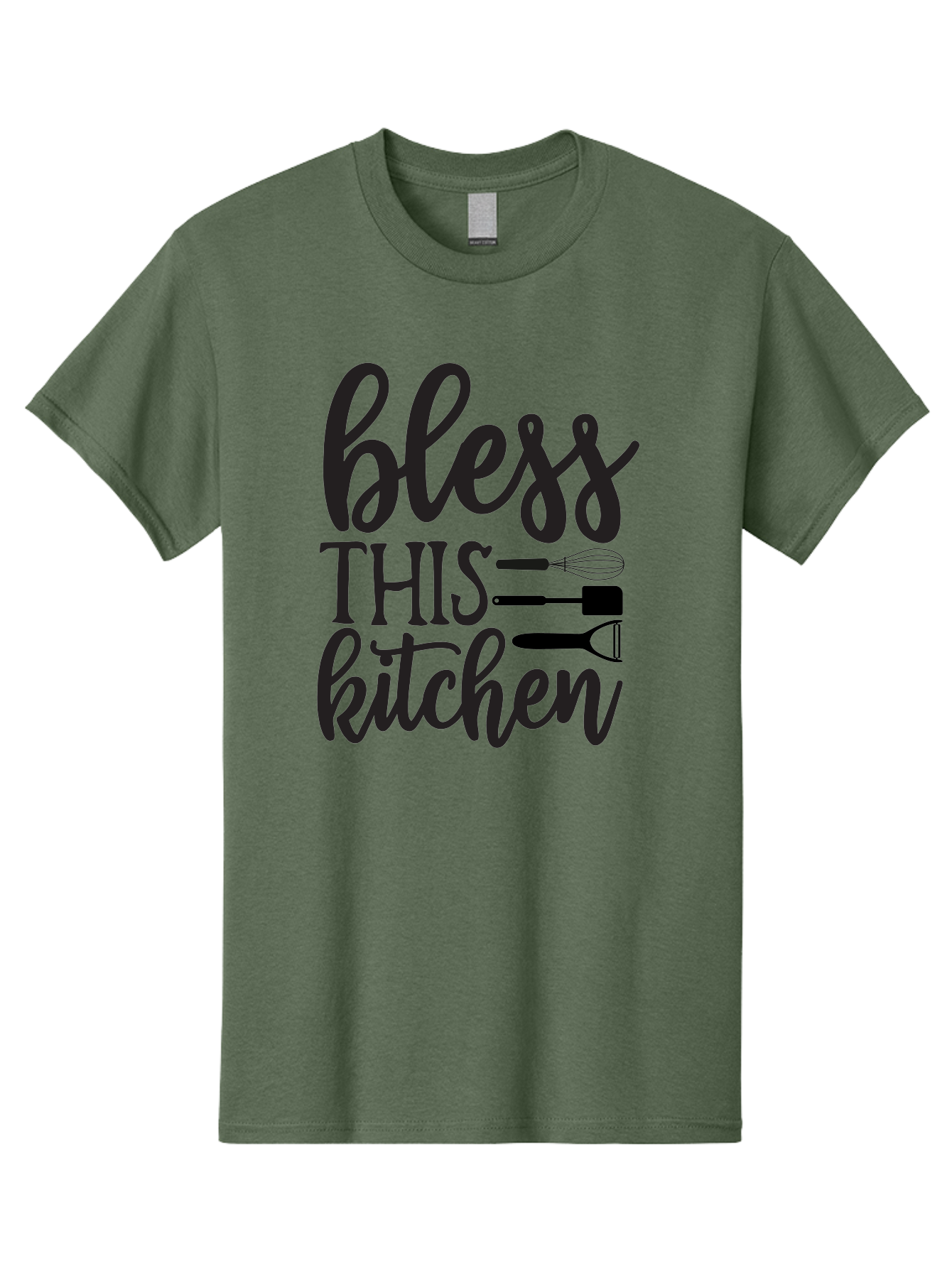 Bless-This-Kitchen Men'S Graphic Tee, 100% Cotton, Comfortable Casual Summer Wear, Machine Washable, Kitchen Decor, Cooking Inspiration, Home Blessing, Kitchen Utensils, Cooking Love, Kitchen Decoration, Kitchenware, Whisk, Spatula, Aab566 7
