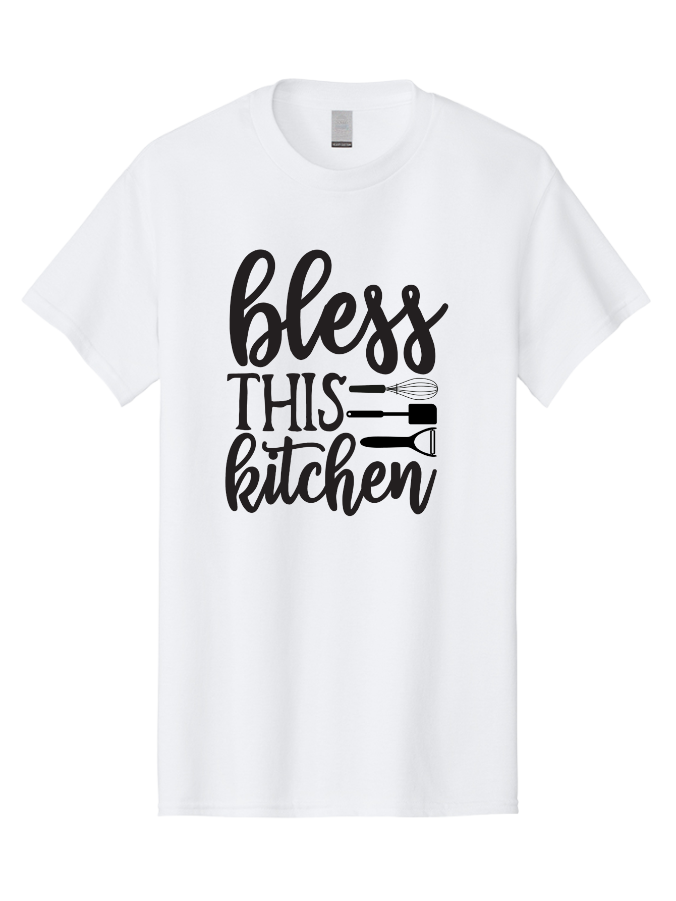 Bless-This-Kitchen Men'S Graphic Tee, 100% Cotton, Comfortable Casual Summer Wear, Machine Washable, Kitchen Decor, Cooking Inspiration, Home Blessing, Kitchen Utensils, Cooking Love, Kitchen Decoration, Kitchenware, Whisk, Spatula, Aab566 23