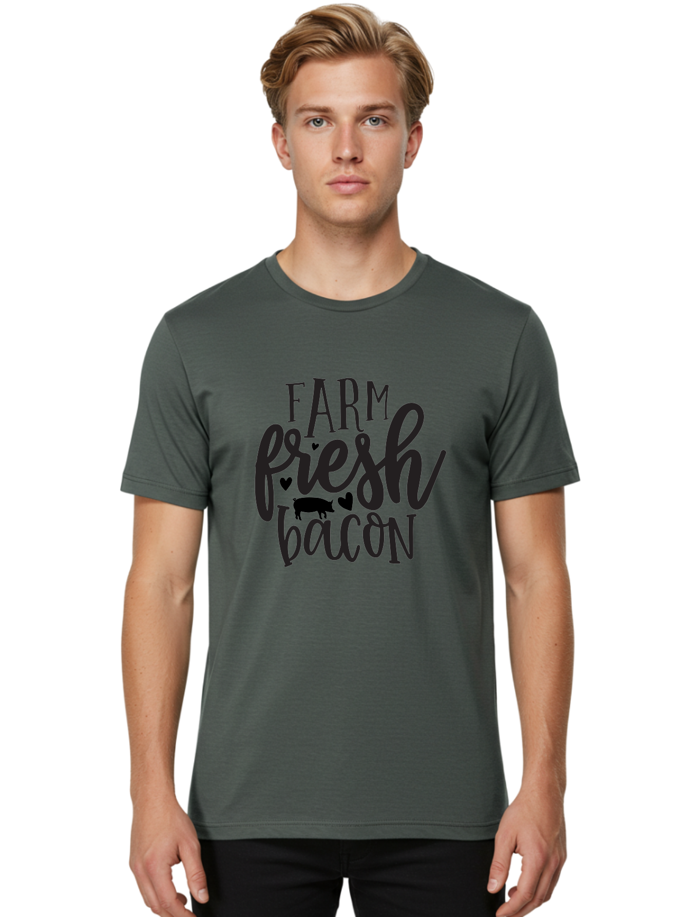 Farm-Fresh-Bacon Men'S Graphic Tee, 100% Cotton, Comfortable Casual Summer Wear, Machine Washable, Farm Fresh Bacon, Farm Food, Fresh Meat, Farm To Table, Bacon Lover, Pig Silhouette, Foodie Graphics, Kitchen Decor, Rustic Charm Aab575 4