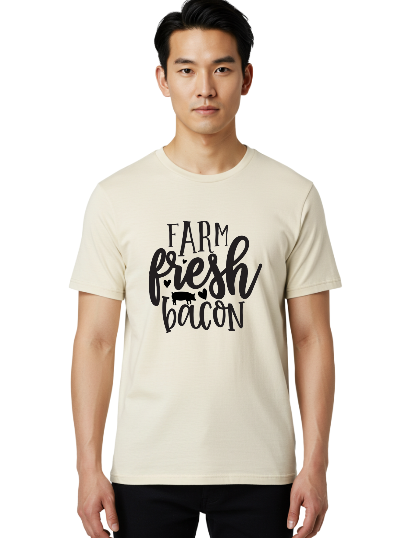 Farm-Fresh-Bacon Men'S Graphic Tee, 100% Cotton, Comfortable Casual Summer Wear, Machine Washable, Farm Fresh Bacon, Farm Food, Fresh Meat, Farm To Table, Bacon Lover, Pig Silhouette, Foodie Graphics, Kitchen Decor, Rustic Charm Aab575 14