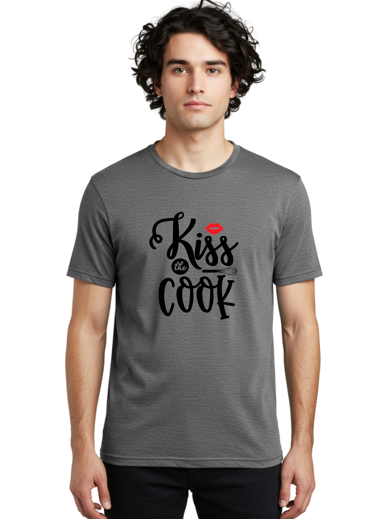 Kiss-The-Cook Men'S Graphic Tee, 100% Cotton, Comfortable Casual Summer Wear, Machine Washable, Kiss The Cook, Cooking With Love, Kitchen Romance, Culinary Passion, Chef'S Kiss, Foodie Charm, Whimsical Kitchen Decor, Playful Typography, Aab584 8