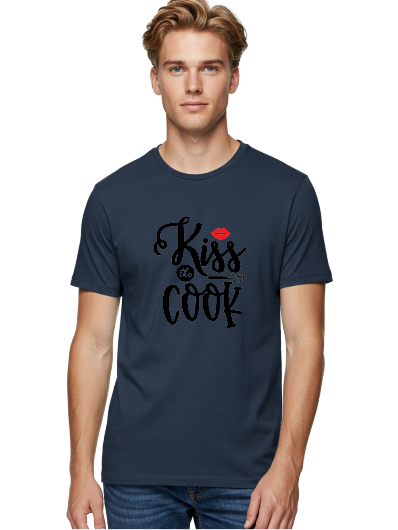 Kiss-The-Cook Men'S Graphic Tee, 100% Cotton, Comfortable Casual Summer Wear, Machine Washable, Kiss The Cook, Cooking With Love, Kitchen Romance, Culinary Passion, Chef'S Kiss, Foodie Charm, Whimsical Kitchen Decor, Playful Typography, Aab584 30