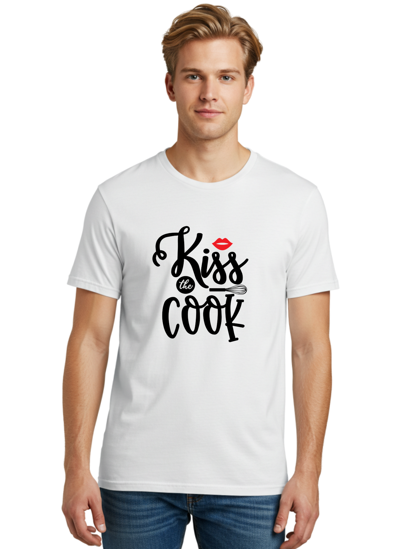 Kiss-The-Cook Men'S Graphic Tee, 100% Cotton, Comfortable Casual Summer Wear, Machine Washable, Kiss The Cook, Cooking With Love, Kitchen Romance, Culinary Passion, Chef'S Kiss, Foodie Charm, Whimsical Kitchen Decor, Playful Typography, Aab584 10